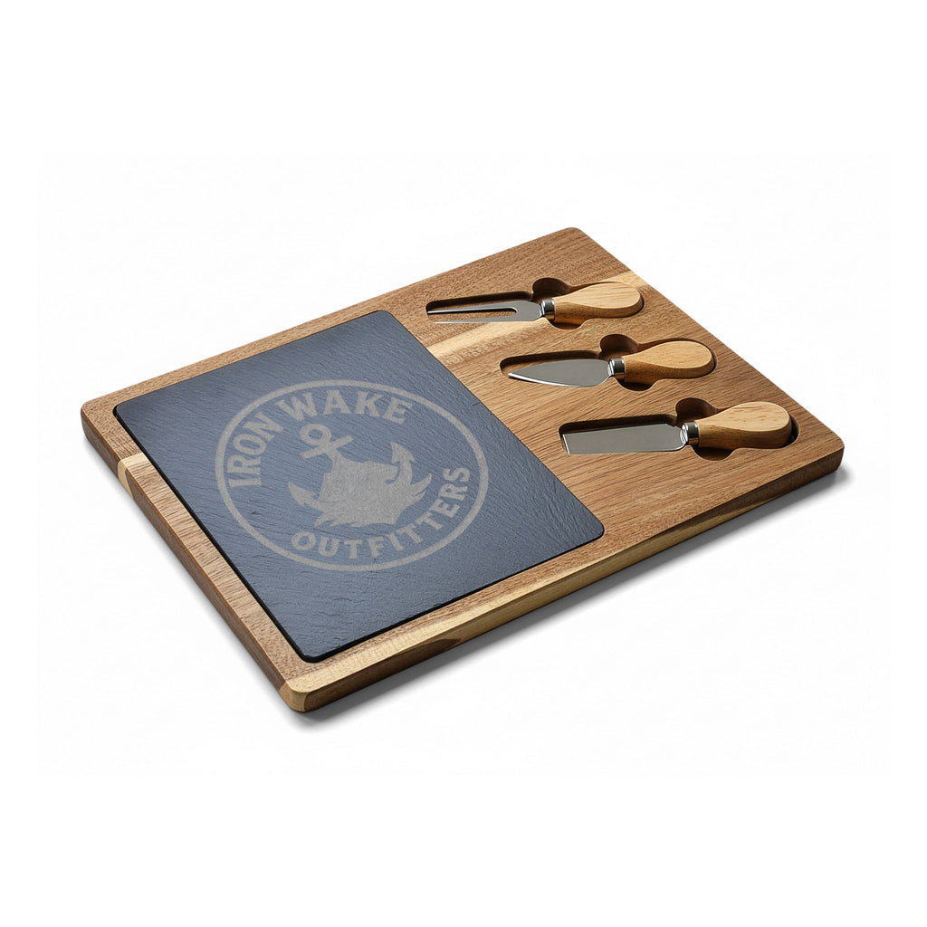 Engraved Charcuterie Board Set — Personalized Nautical Cheese Platter with Knives