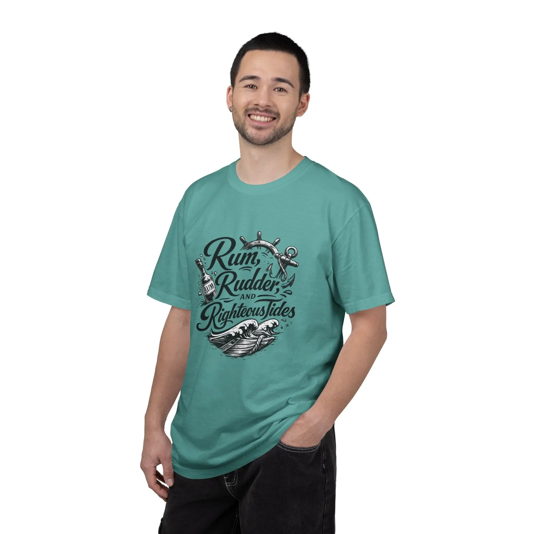 Rum, Rudder & Righteous T-Shirt — Nautical Anchor Sailing Tee Printify