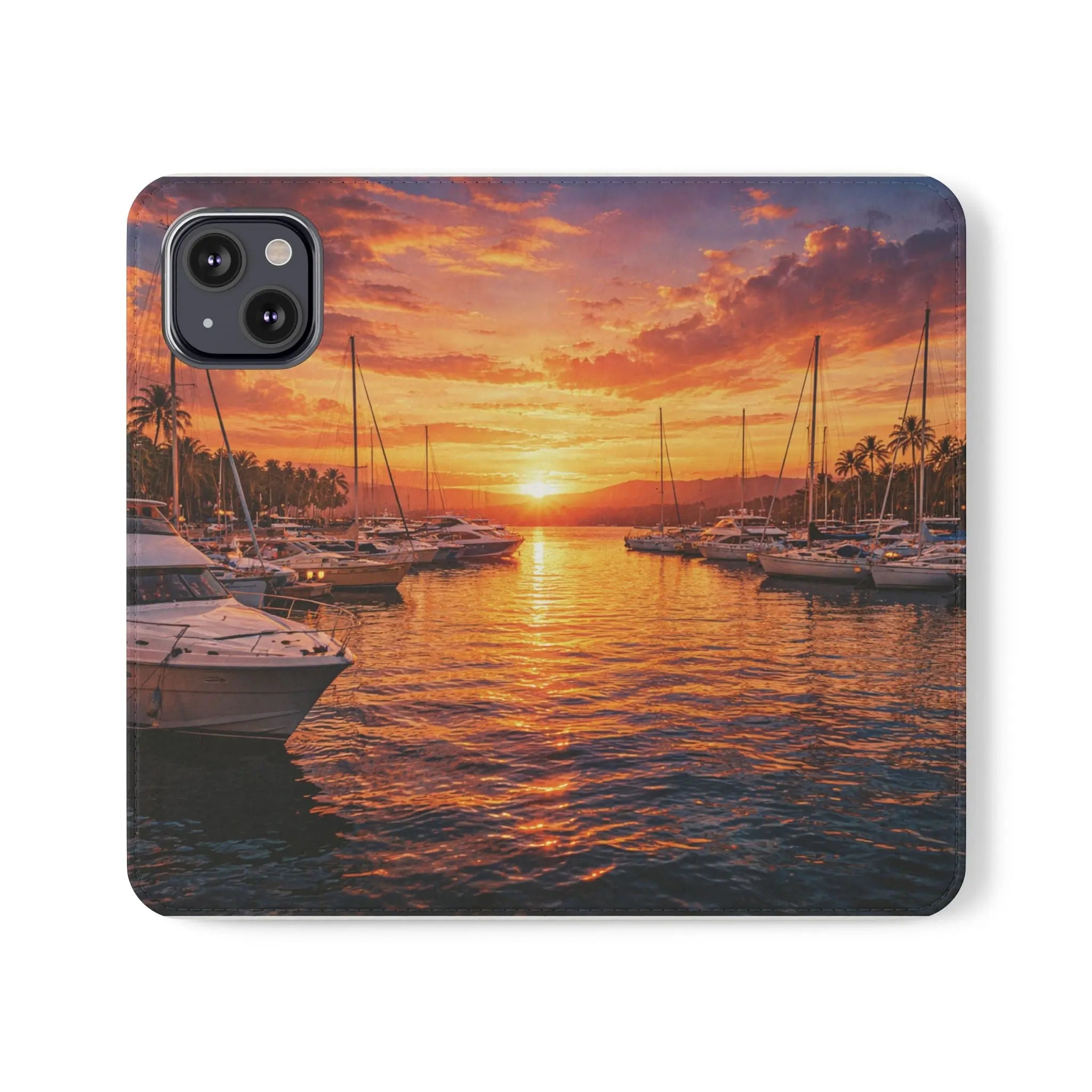 Sunset Marina Flip Phone Case — Tropical Harbor Phone Wallet Printify