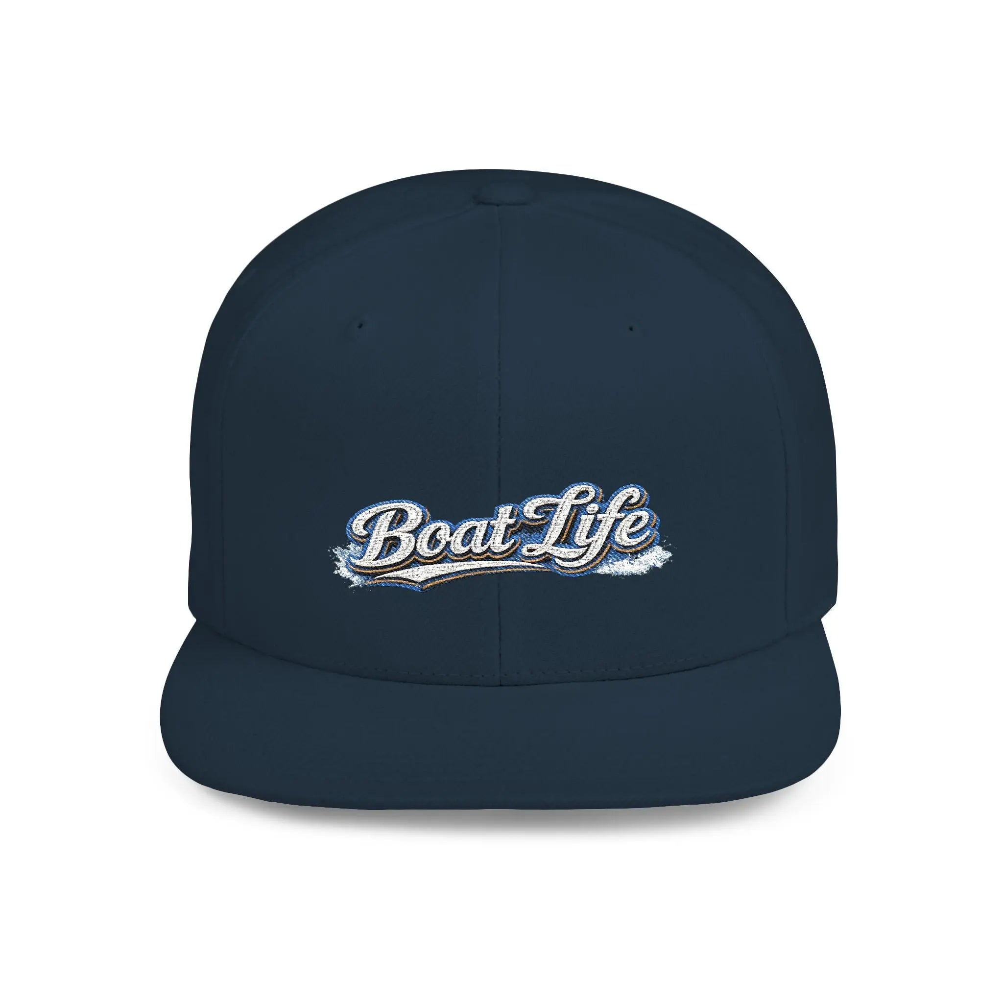 Boat Life Flat Bill Snapback Hat — Embroidered Nautical Baseball Cap for Boaters Printify
