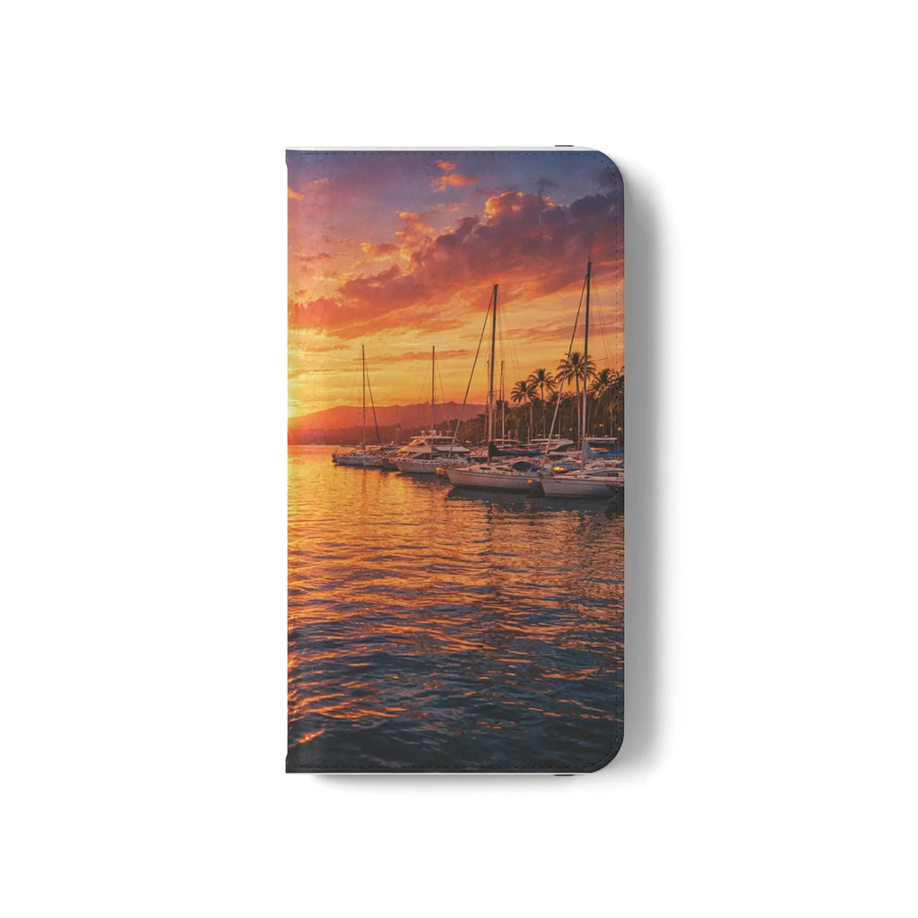 Sunset Marina Flip Phone Case — Tropical Harbor Phone Wallet Printify