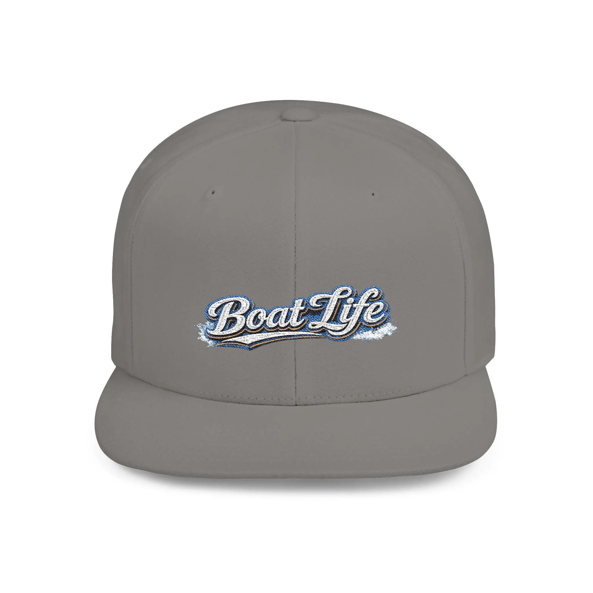 Boat Life Flat Bill Snapback Hat — Embroidered Nautical Baseball Cap for Boaters Printify