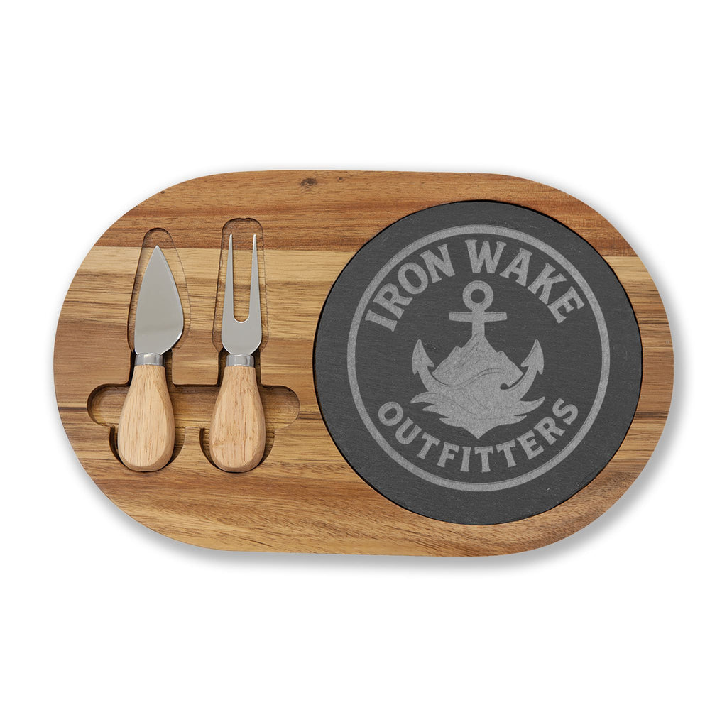 Engraved Charcuterie Board Set — Personalized Nautical Cheese Platter with Knives