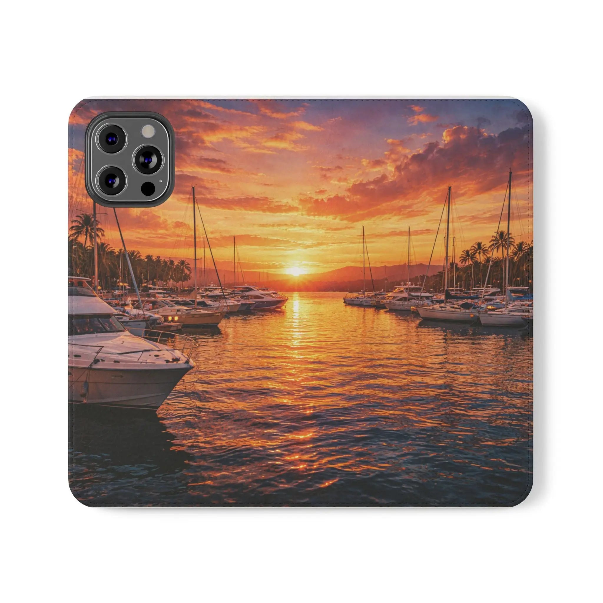 Sunset Marina Flip Phone Case — Tropical Harbor Phone Wallet Printify