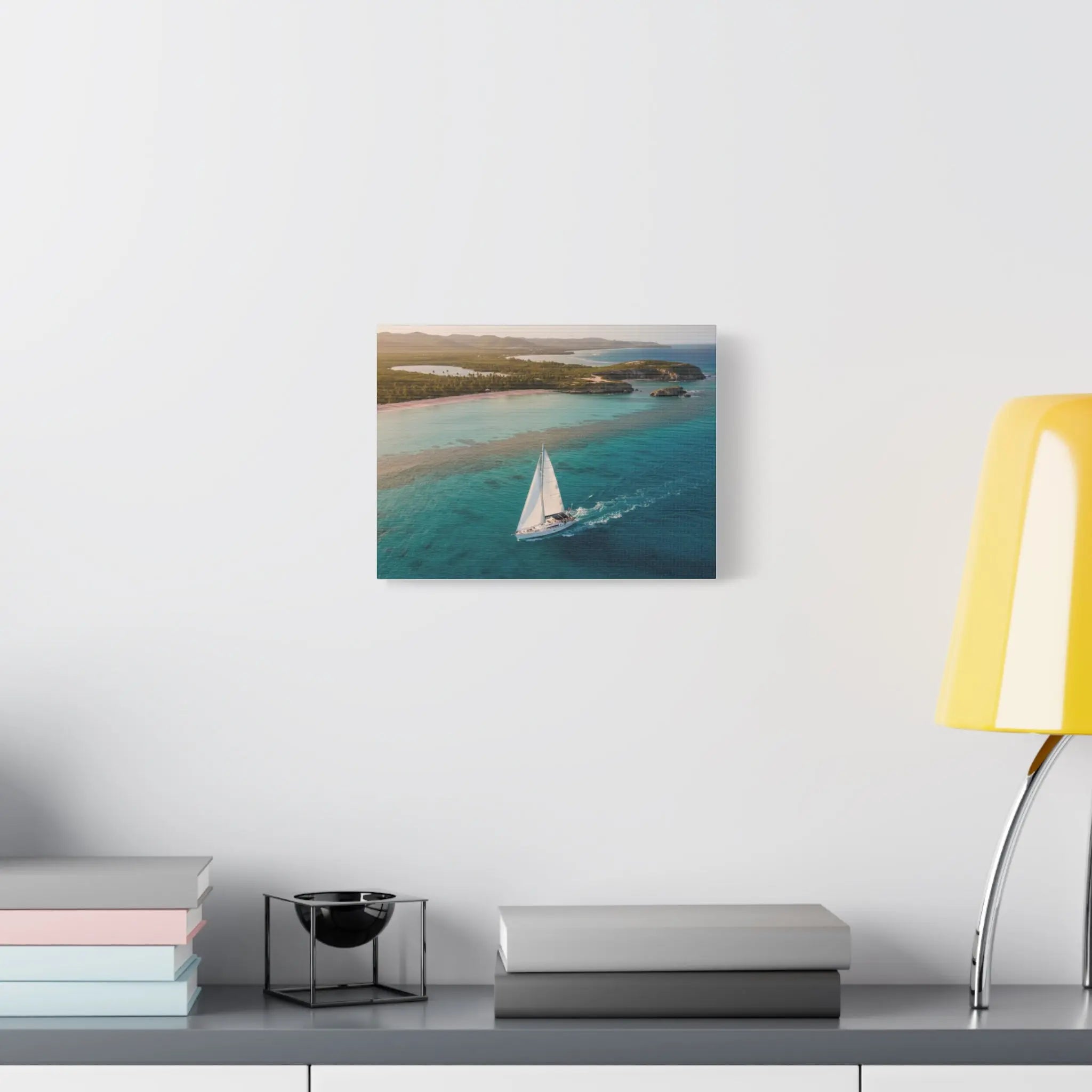 Sailboat Aerial Canvas Wall Art – Tropical Ocean Yacht Matte Stretched Print Printify