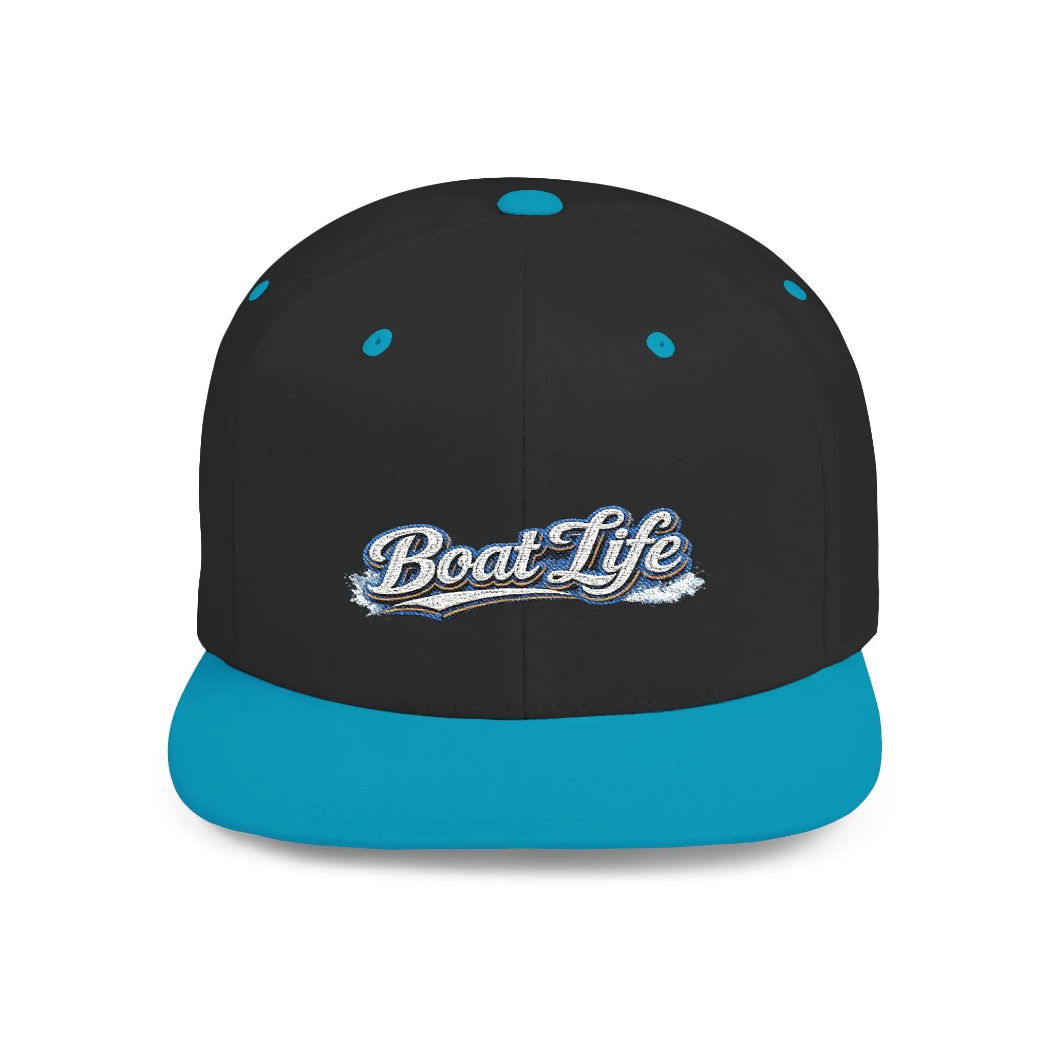 Boat Life Flat Bill Snapback Hat — Embroidered Nautical Baseball Cap for Boaters Printify