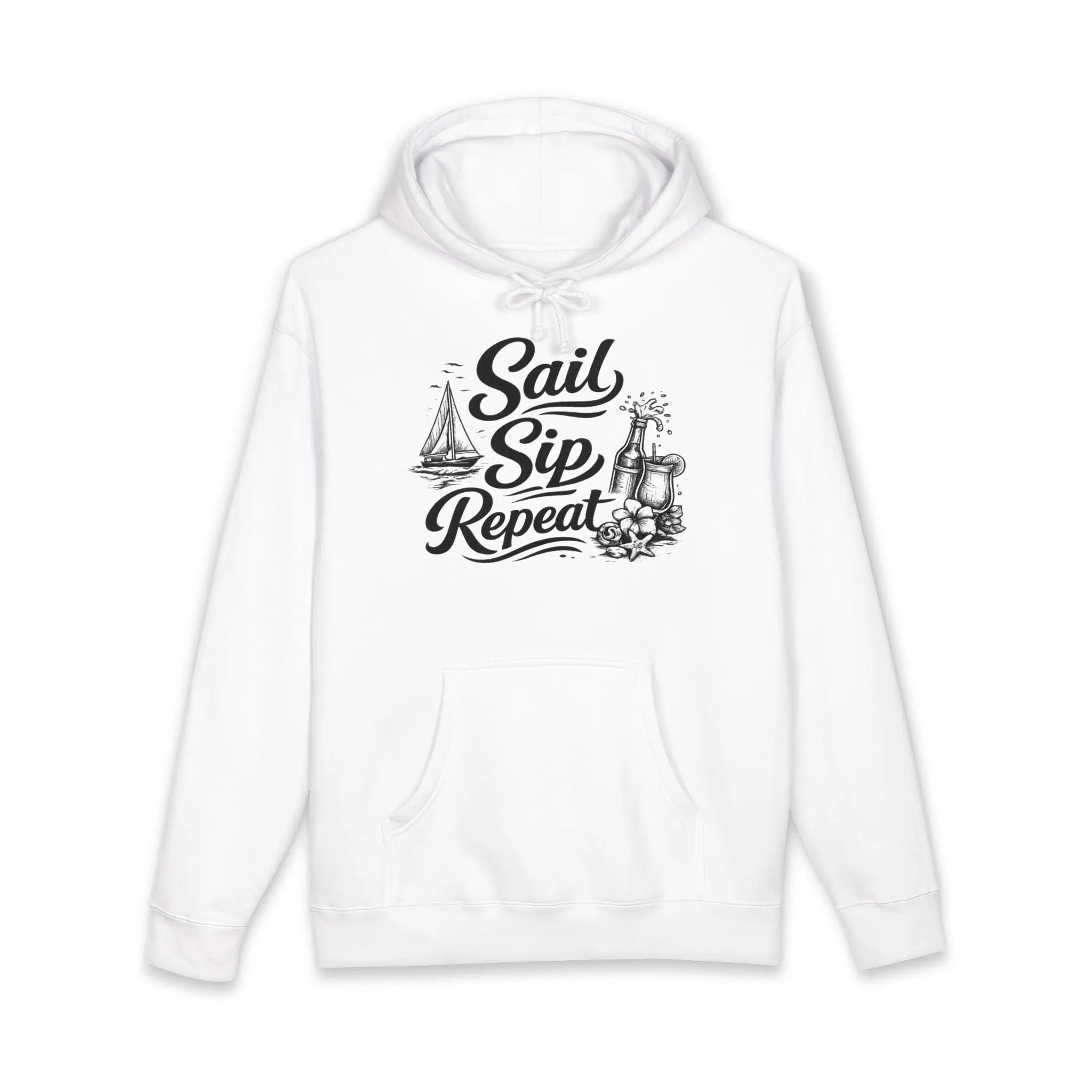 Sail Sip Repeat Hoodie — Nautical Sailing & Beer Graphic Sweatshirt Printify
