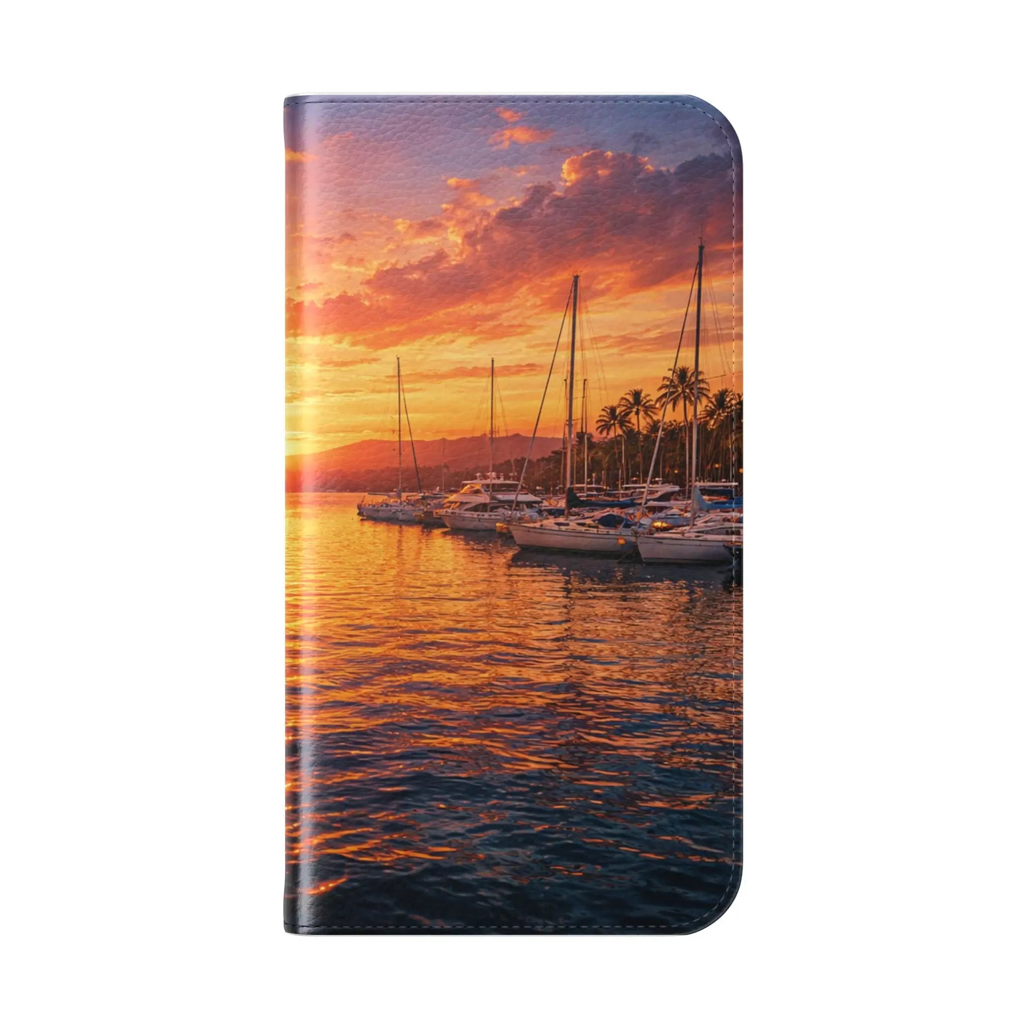 Sunset Marina Flip Phone Case — Tropical Harbor Phone Wallet Printify