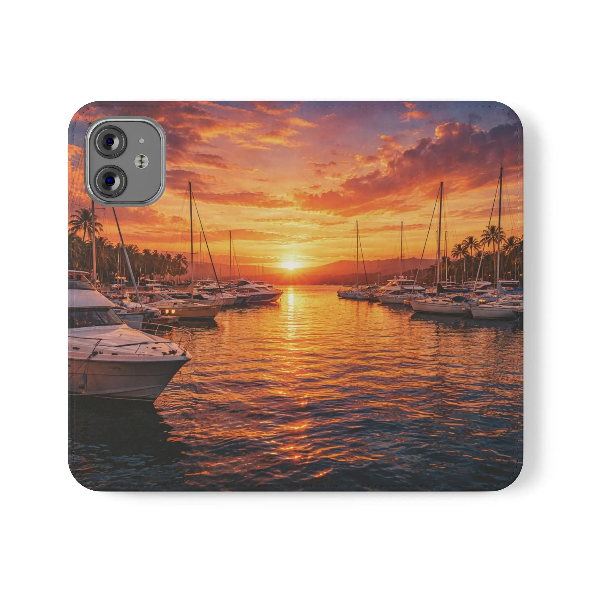 Sunset Marina Flip Phone Case — Tropical Harbor Phone Wallet Printify