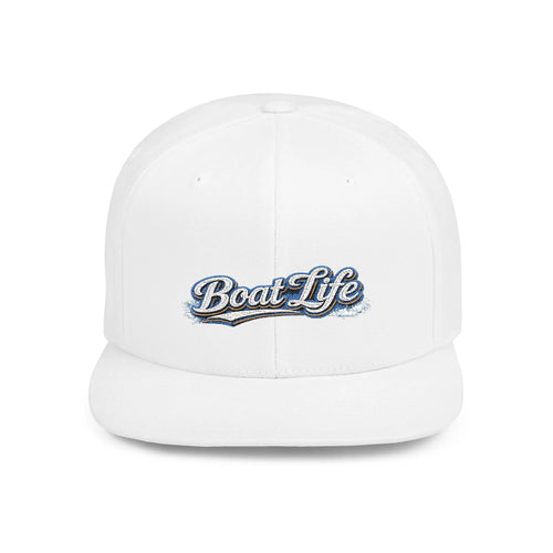 Boat Life Flat Bill Snapback Hat — Embroidered Nautical Baseball Cap for Boaters Printify