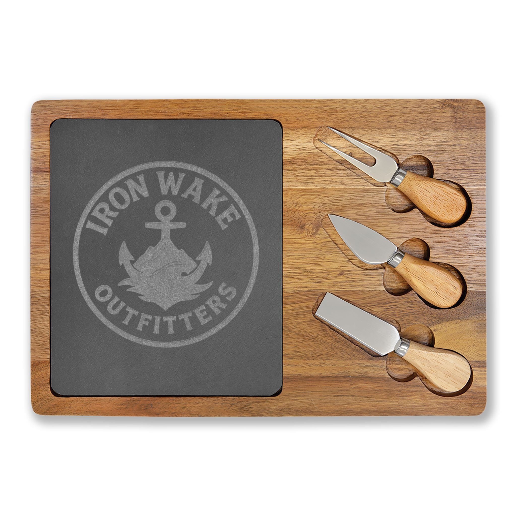 Engraved Charcuterie Board Set — Personalized Nautical Cheese Platter with Knives