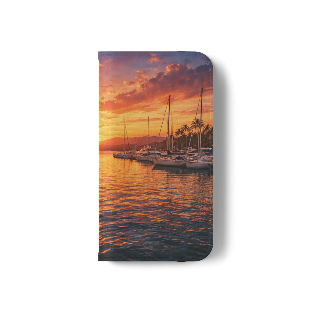 Sunset Marina Flip Phone Case — Tropical Harbor Phone Wallet Printify