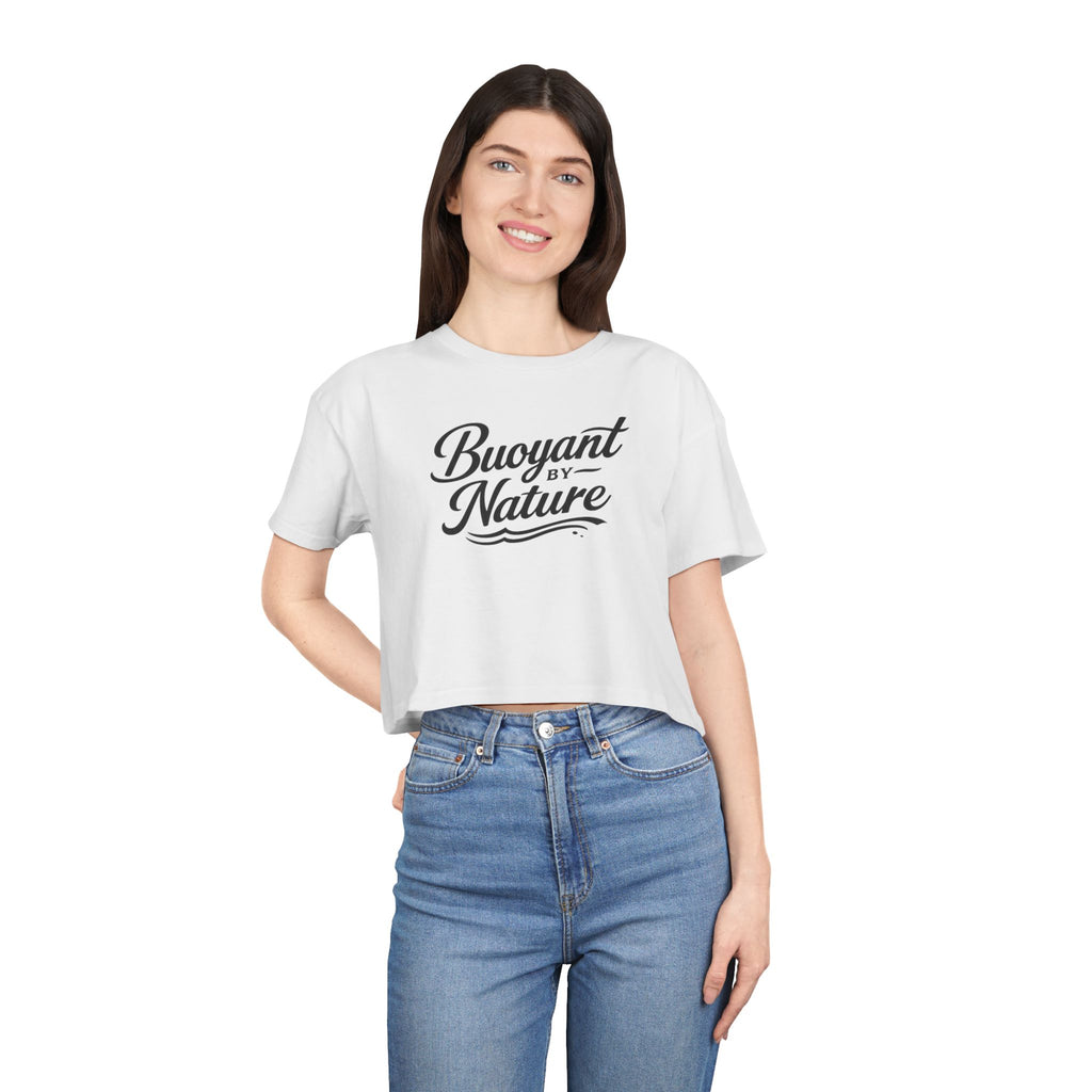 Buoyant By Nature Women's Crop Tee – Nautical Script Beach Shirt