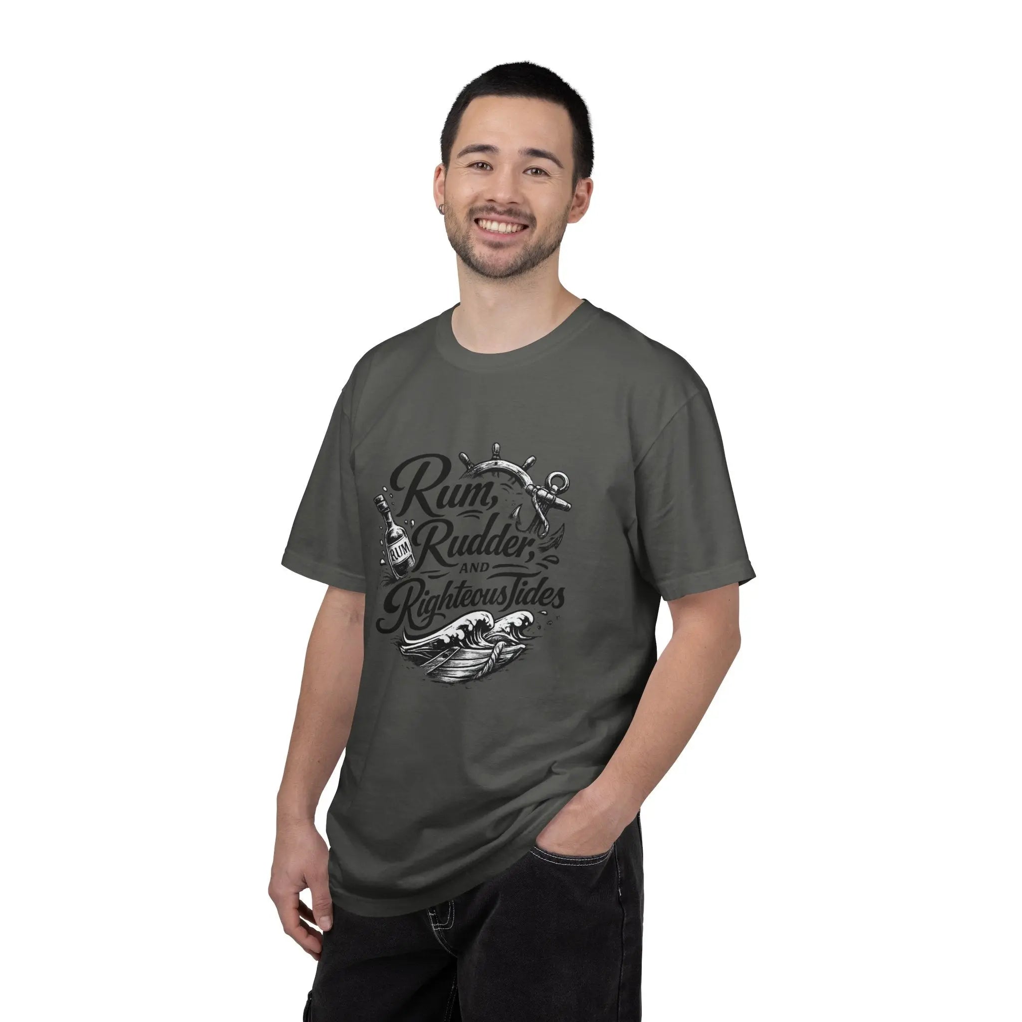 Rum, Rudder & Righteous T-Shirt — Nautical Anchor Sailing Tee Printify