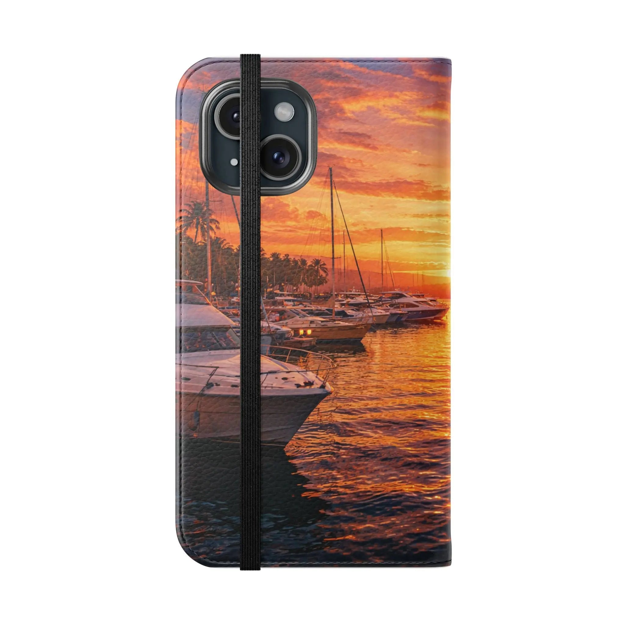 Sunset Marina Flip Phone Case — Tropical Harbor Phone Wallet Printify