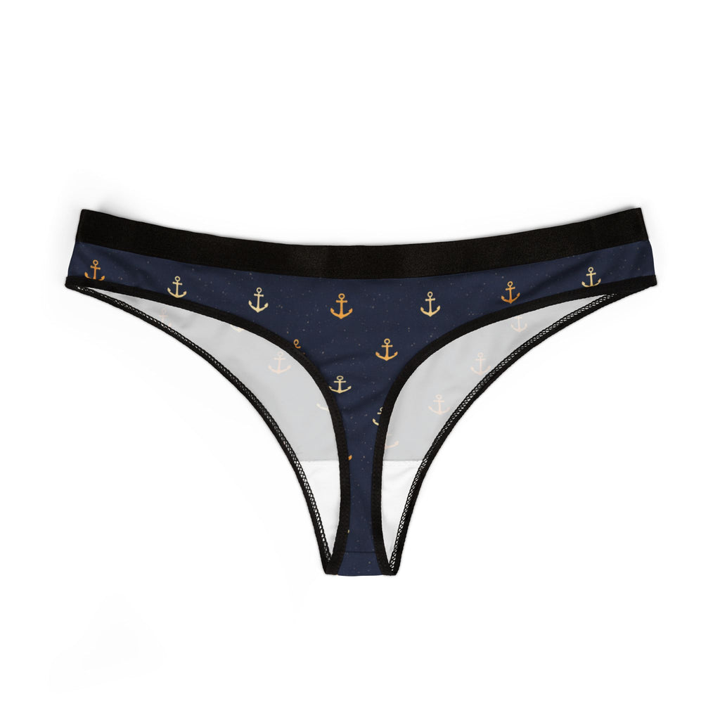 Navy Anchor Print Women's Thong – Nautical Cotton-Look Undergarment