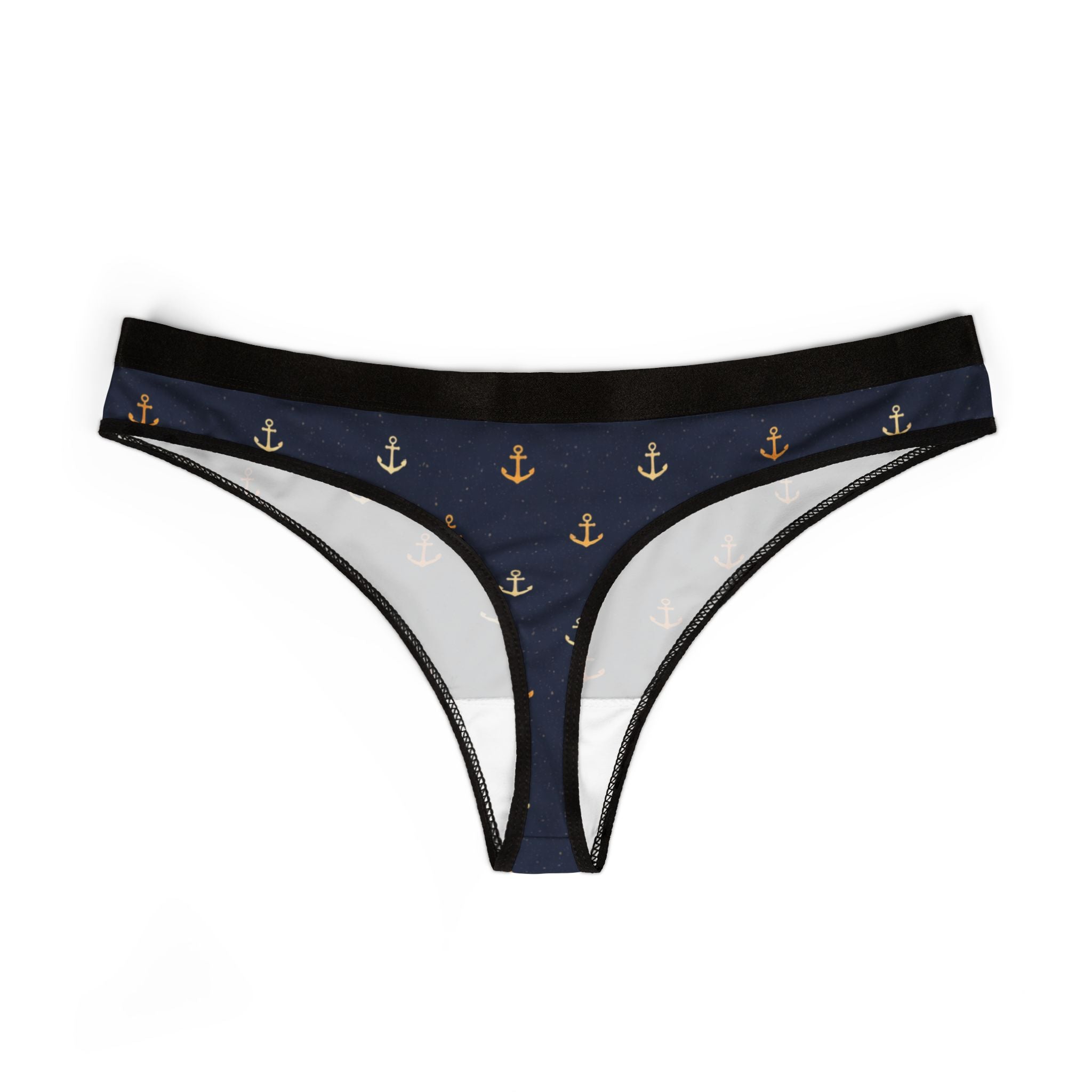 Navy Anchor Print Women's Thong – Nautical Cotton-Look Undergarment