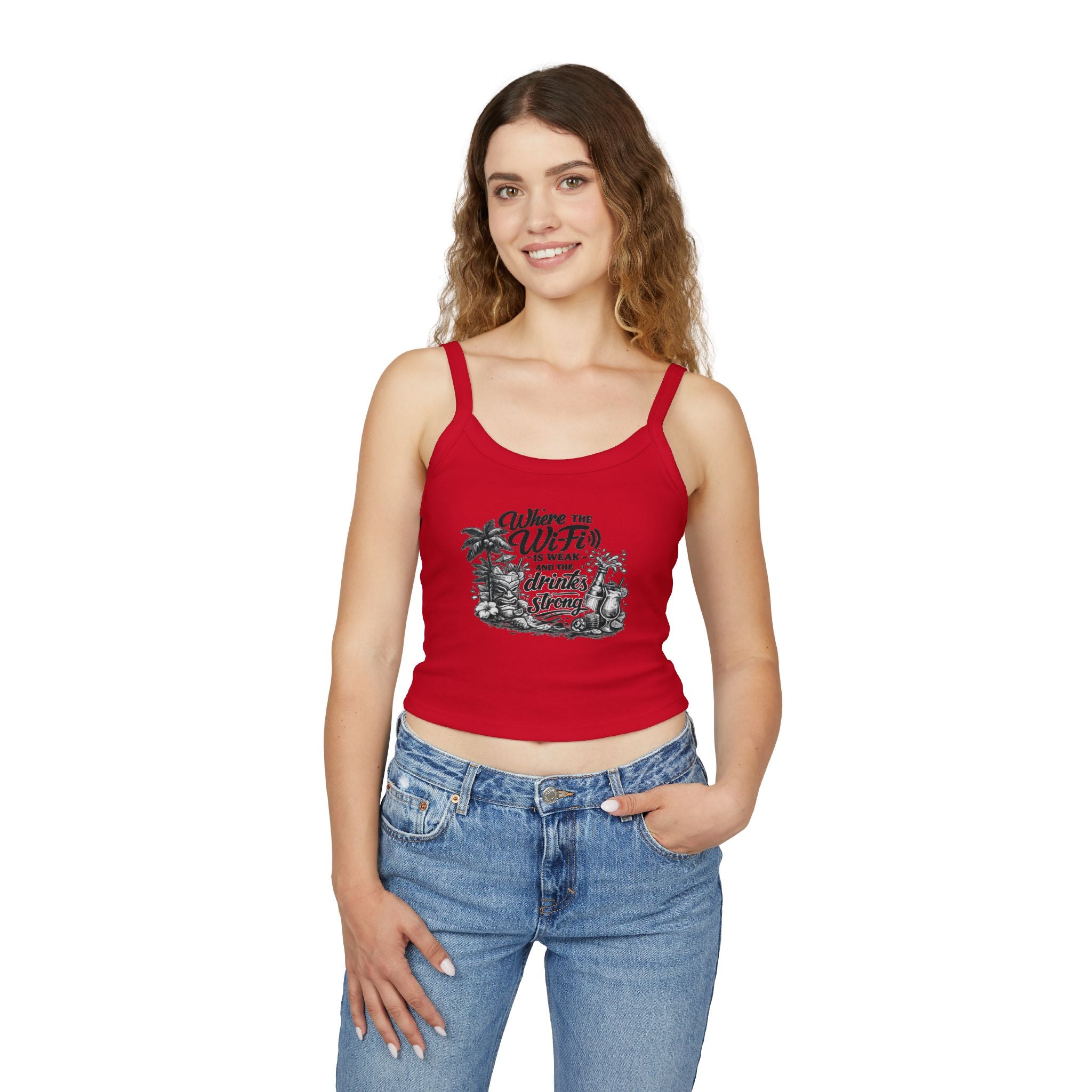 Spaghetti Tank Top – "Wine Wife" Tropical Drinks Graphic