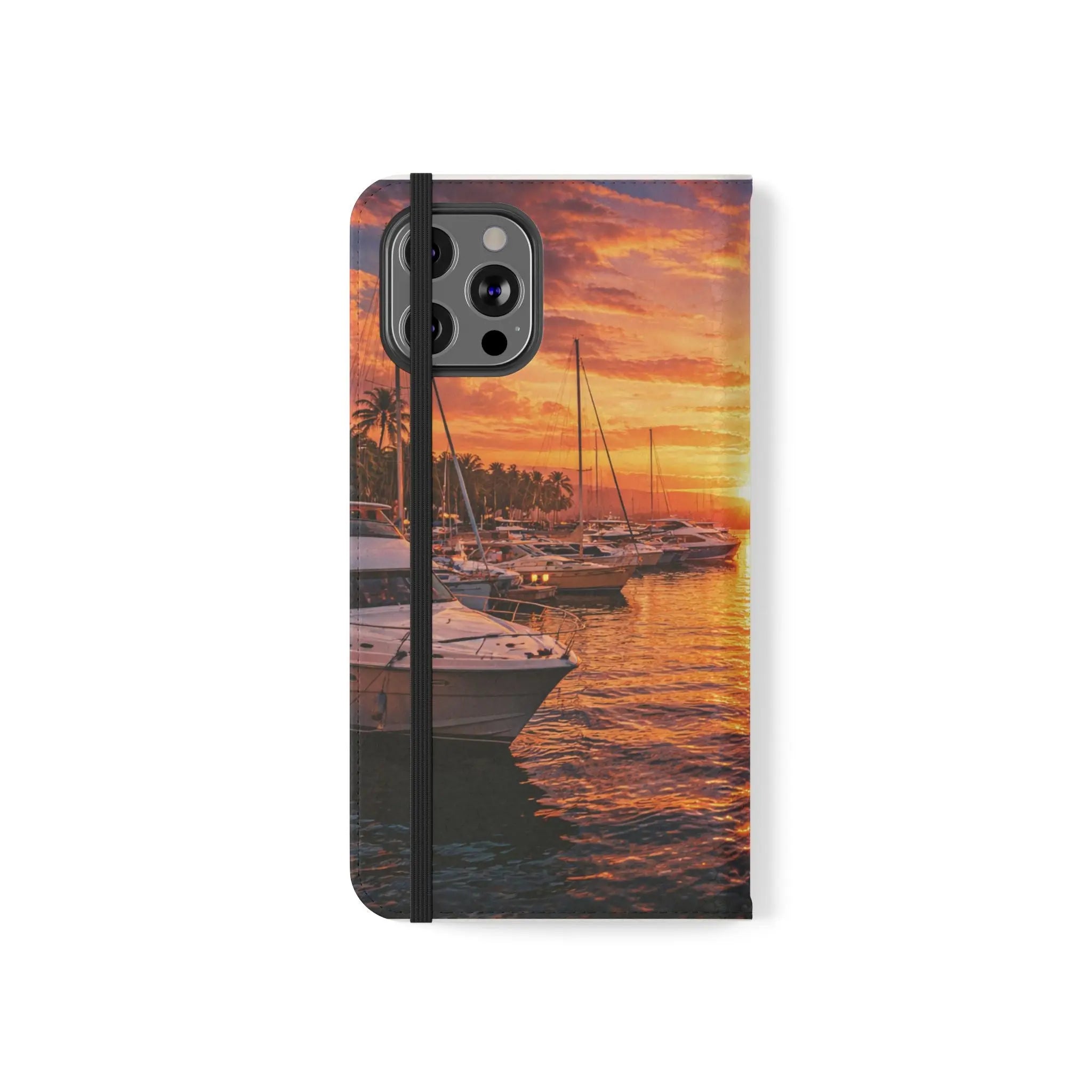 Sunset Marina Flip Phone Case — Tropical Harbor Phone Wallet Printify