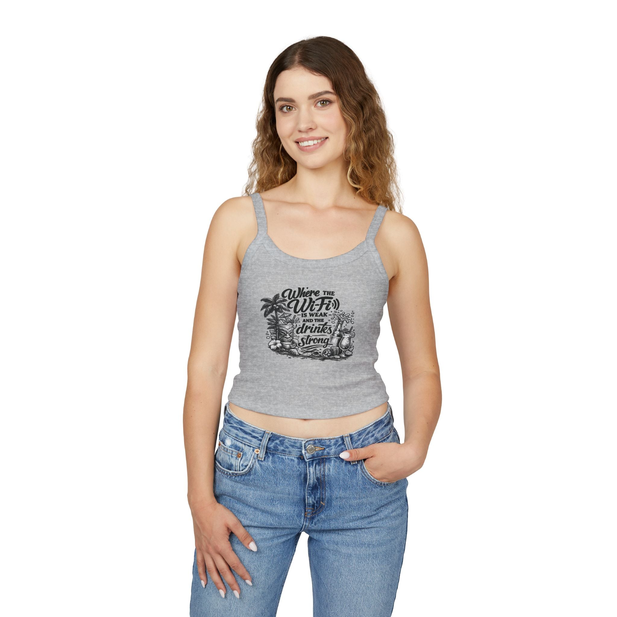 Spaghetti Tank Top – "Wine Wife" Tropical Drinks Graphic