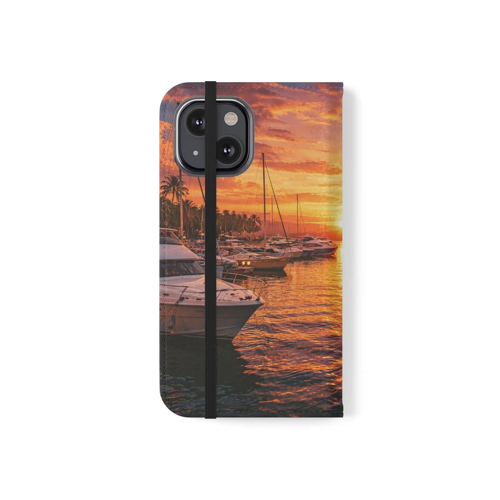 Sunset Marina Flip Phone Case — Tropical Harbor Phone Wallet Printify
