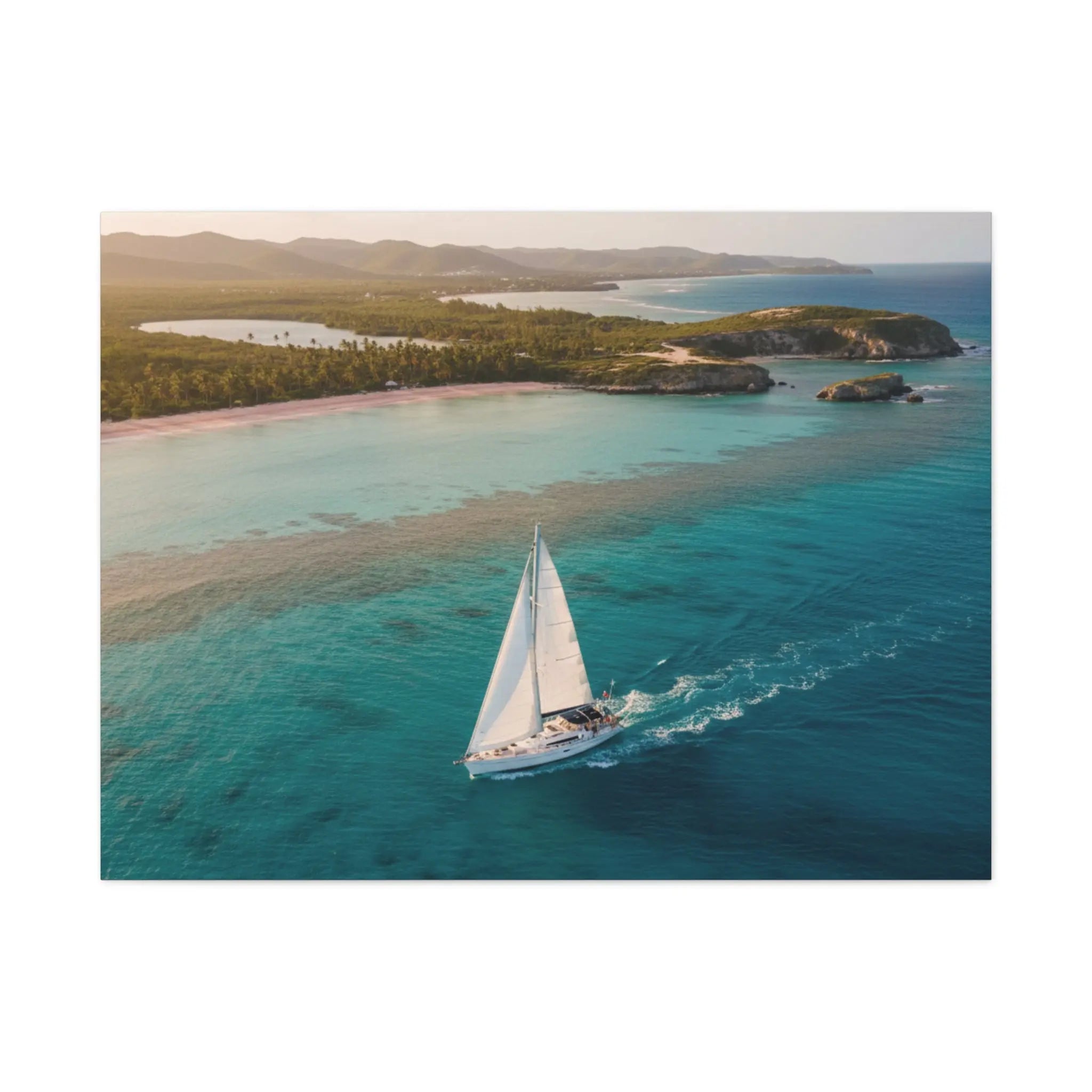 Sailboat Aerial Canvas Wall Art – Tropical Ocean Yacht Matte Stretched Print Printify