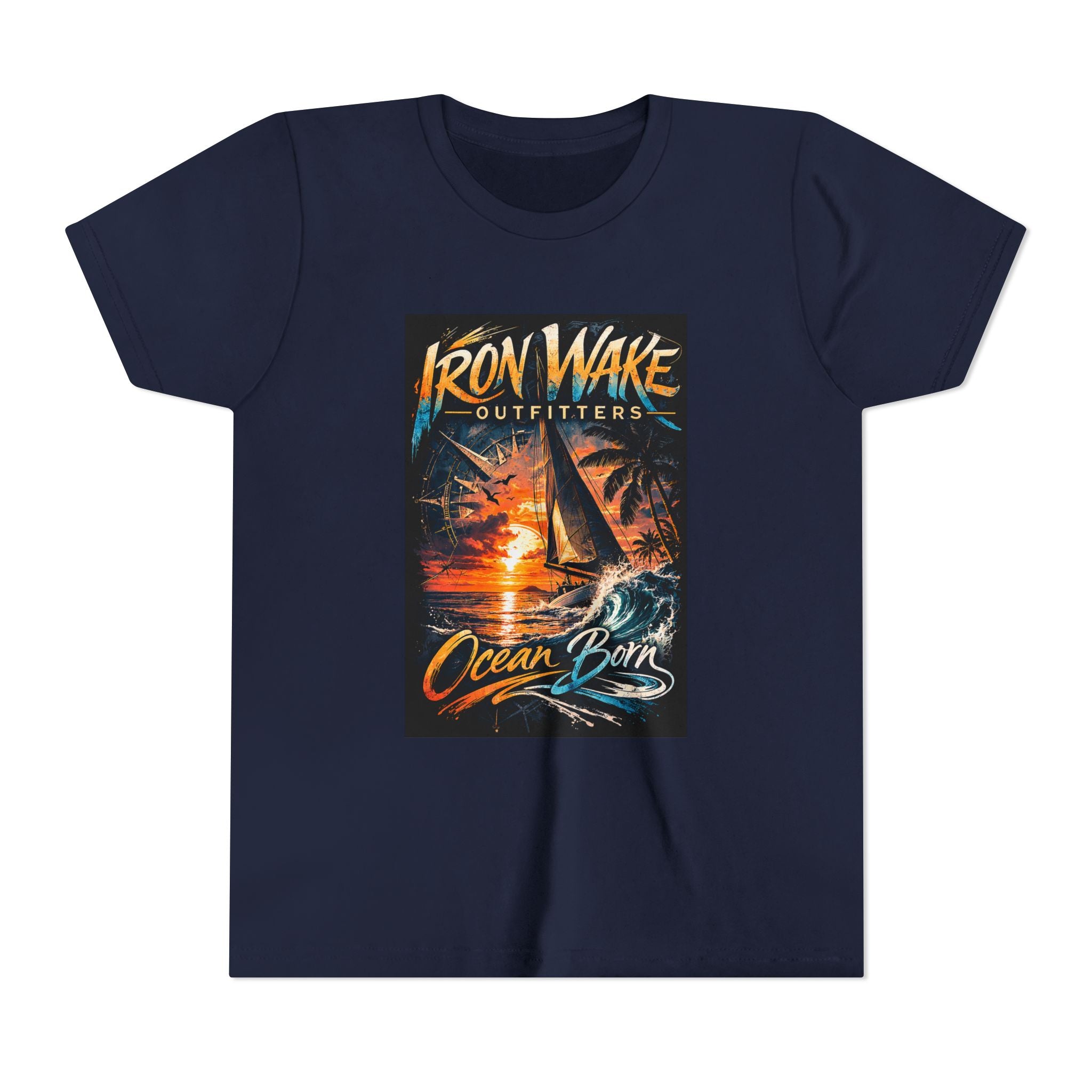 Ocean Born Youth T‑Shirt — Iron Wake Outfitters Sailboat Sunset Tee