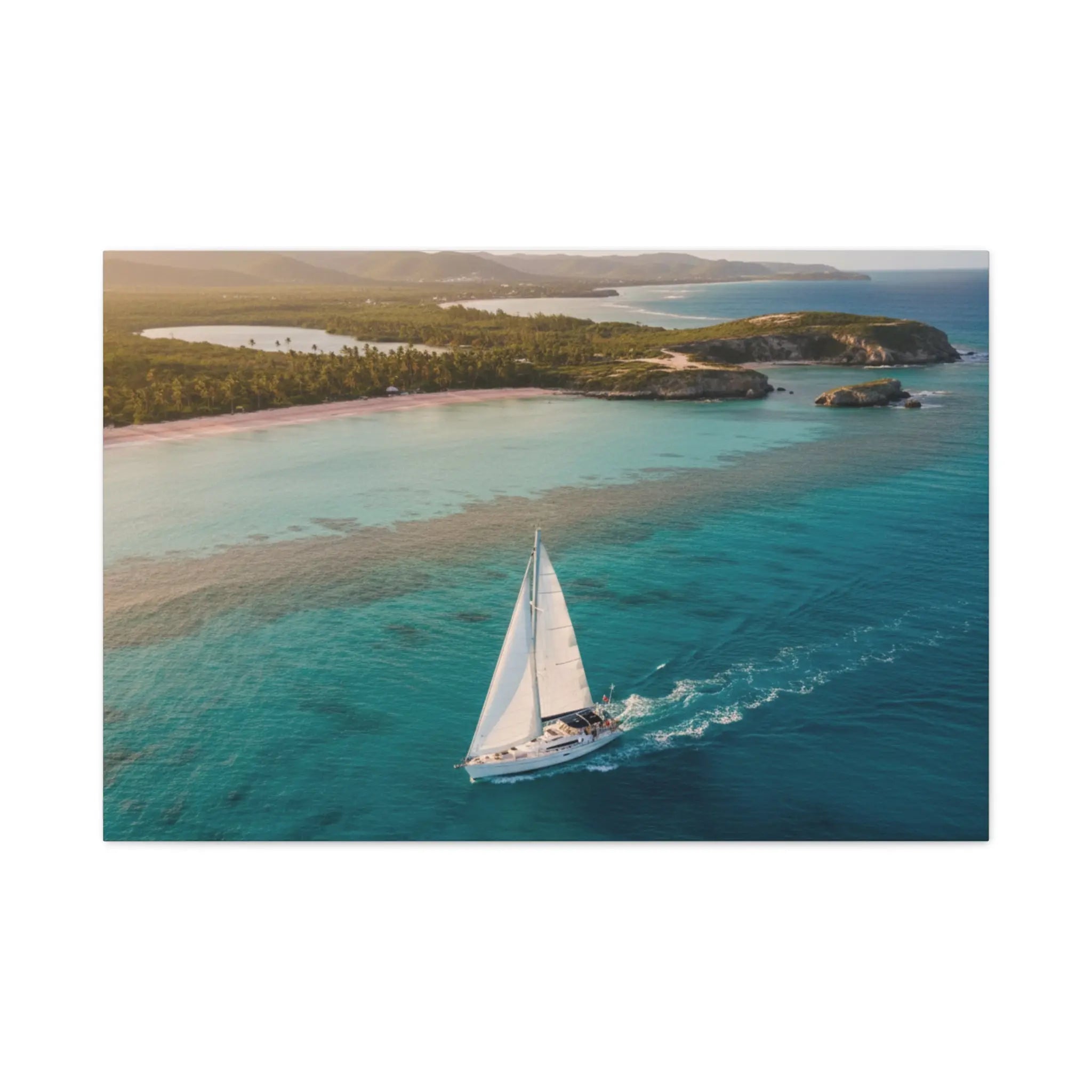 Sailboat Aerial Canvas Wall Art – Tropical Ocean Yacht Matte Stretched Print Printify