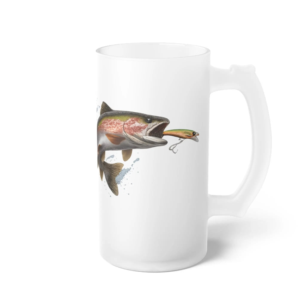 Frosted Glass Beer Mug — Trout Fishing Logo Pint for Anglers Printify