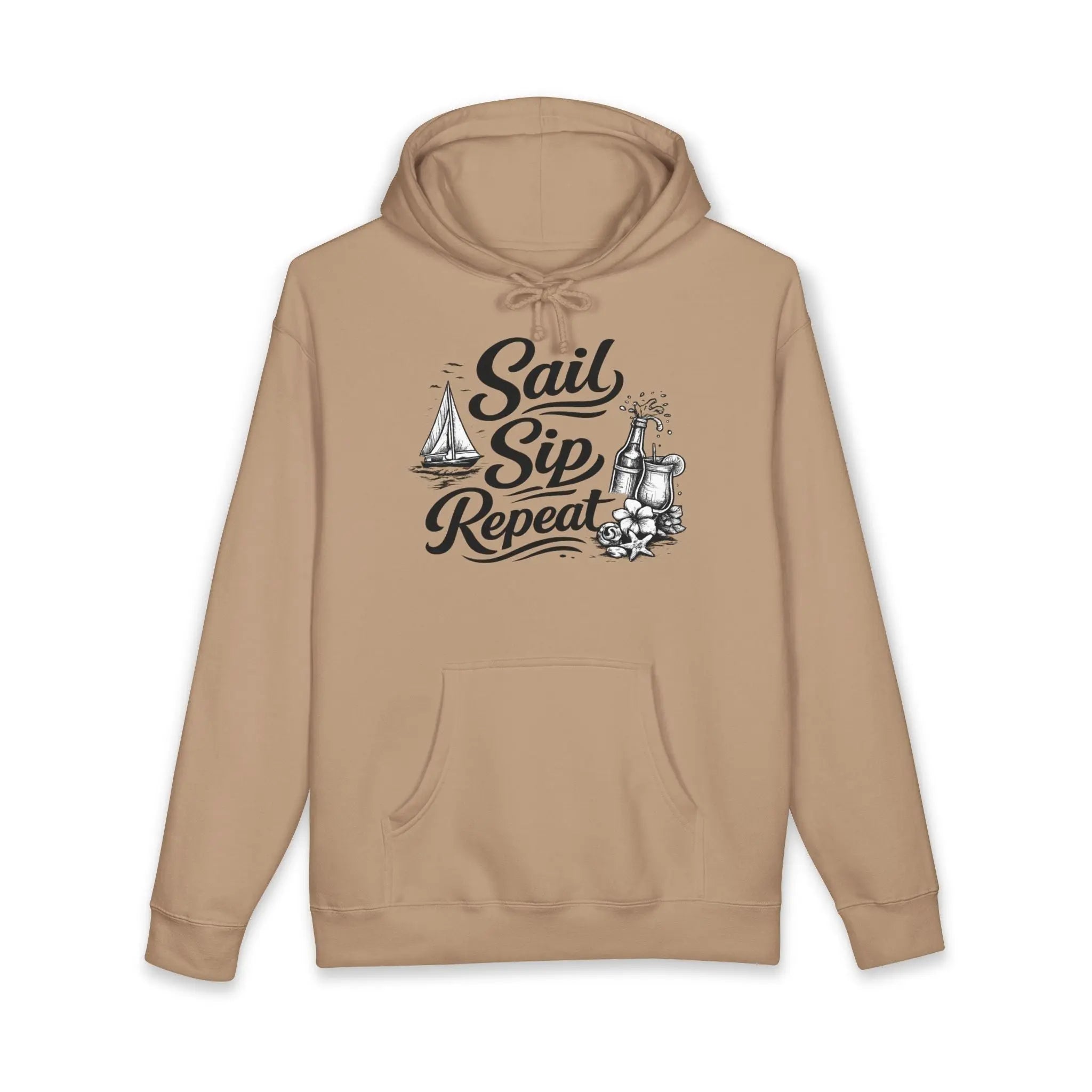 Sail Sip Repeat Hoodie — Nautical Sailing & Beer Graphic Sweatshirt Printify