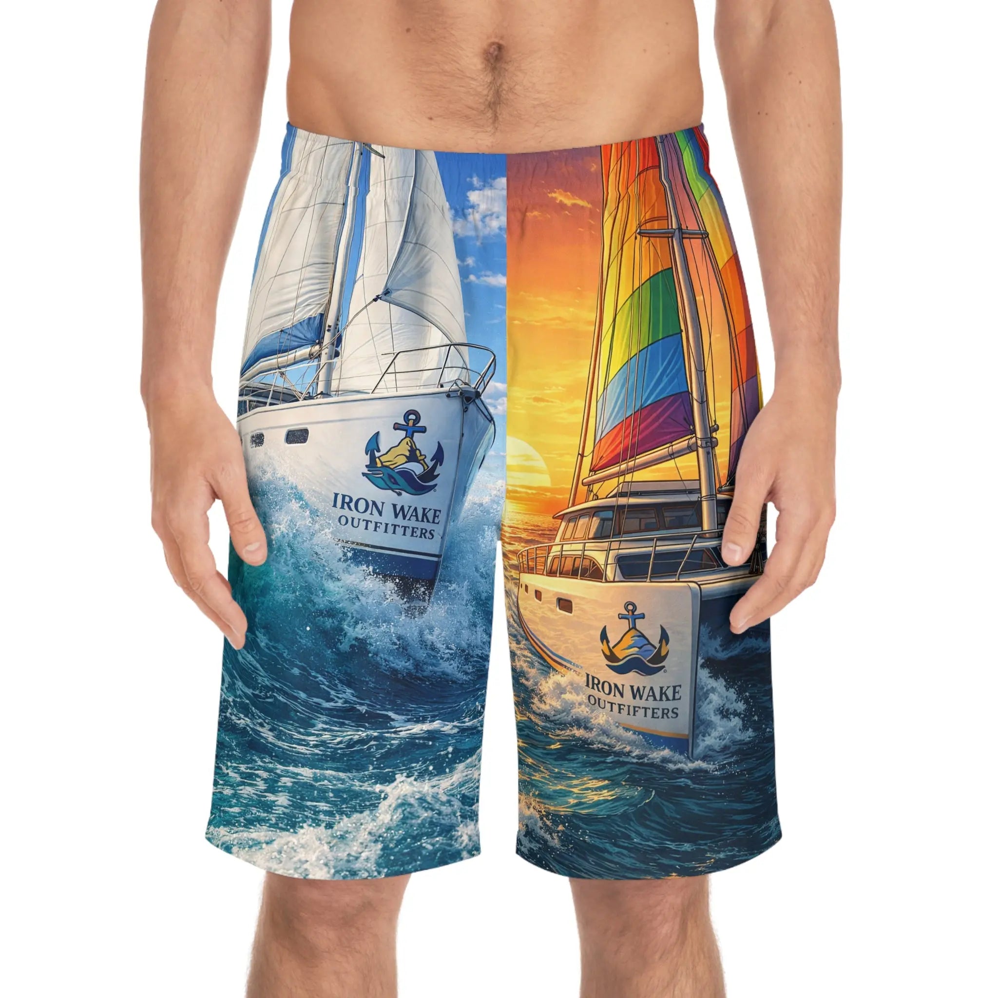 Board Shorts — Tropical Sail & Sunset All-Over Print Printify