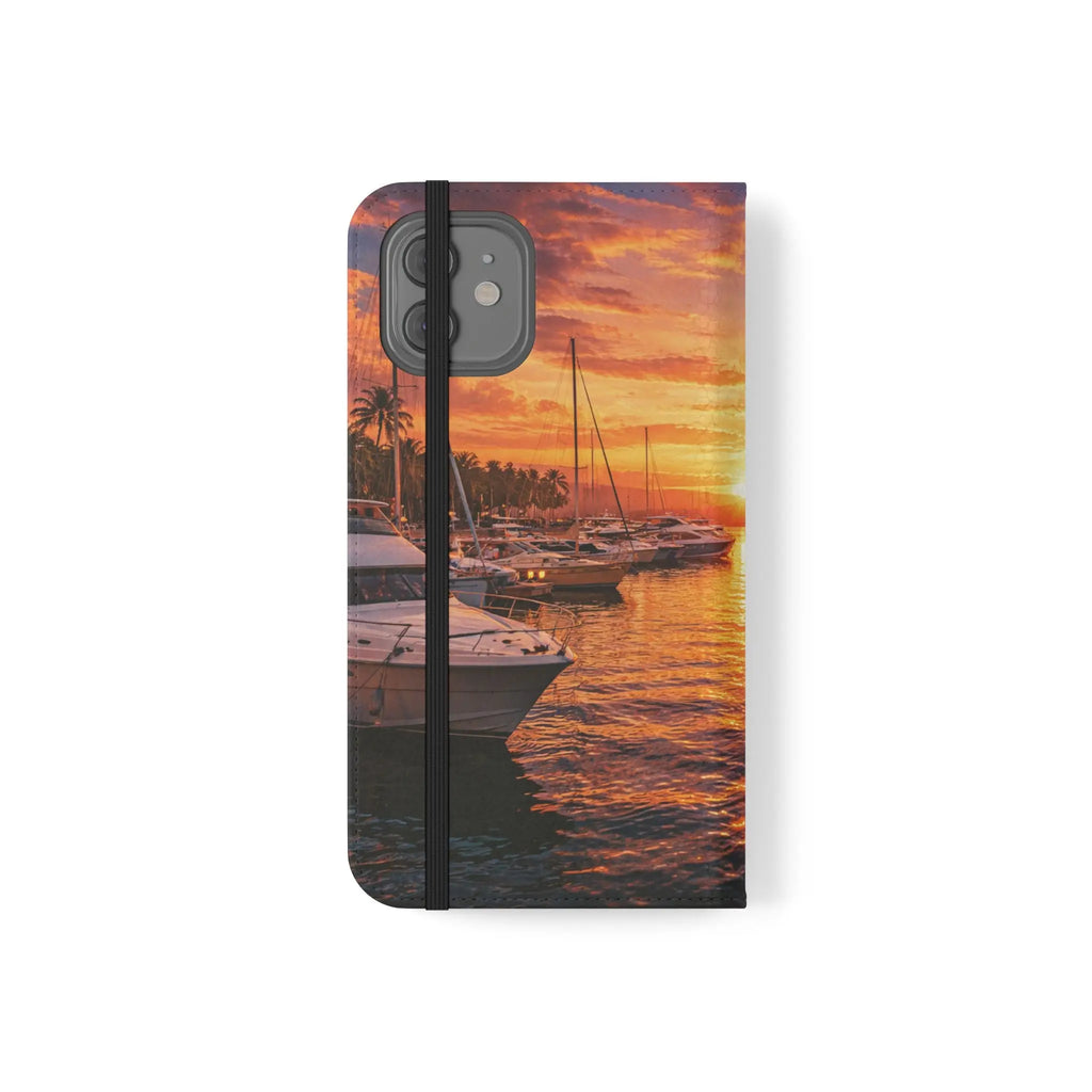 Sunset Marina Flip Phone Case — Tropical Harbor Phone Wallet Printify