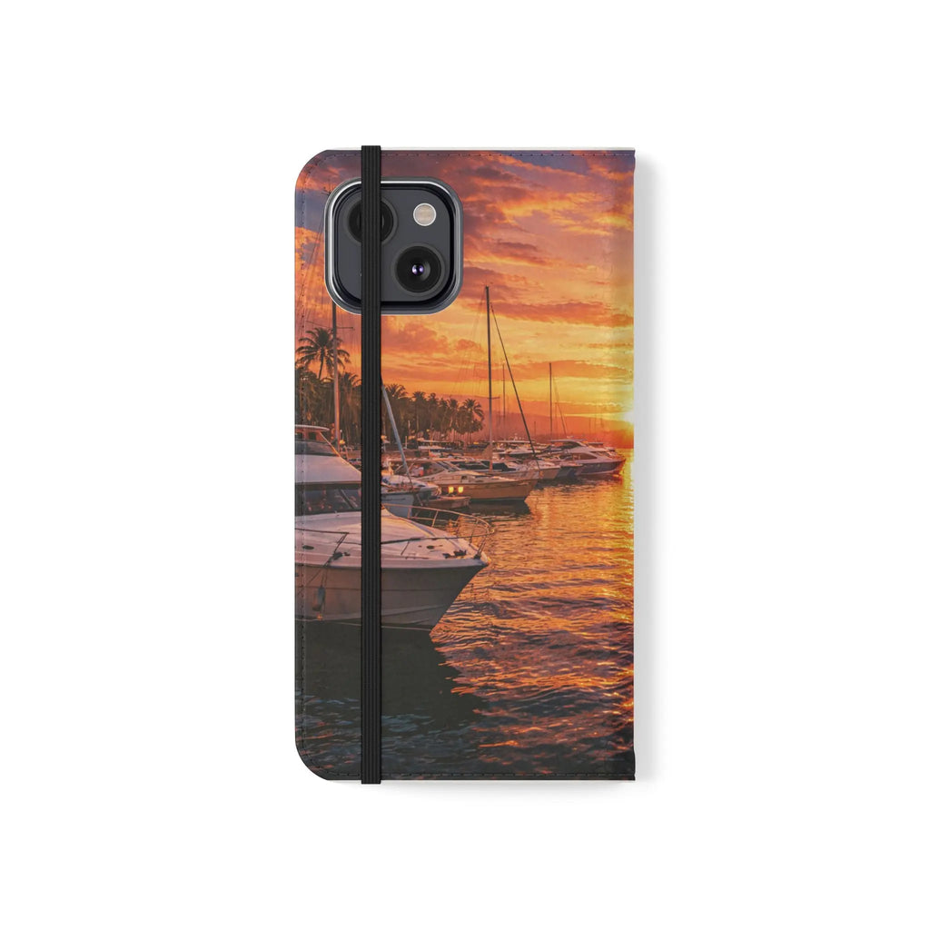 Sunset Marina Flip Phone Case — Tropical Harbor Phone Wallet Printify