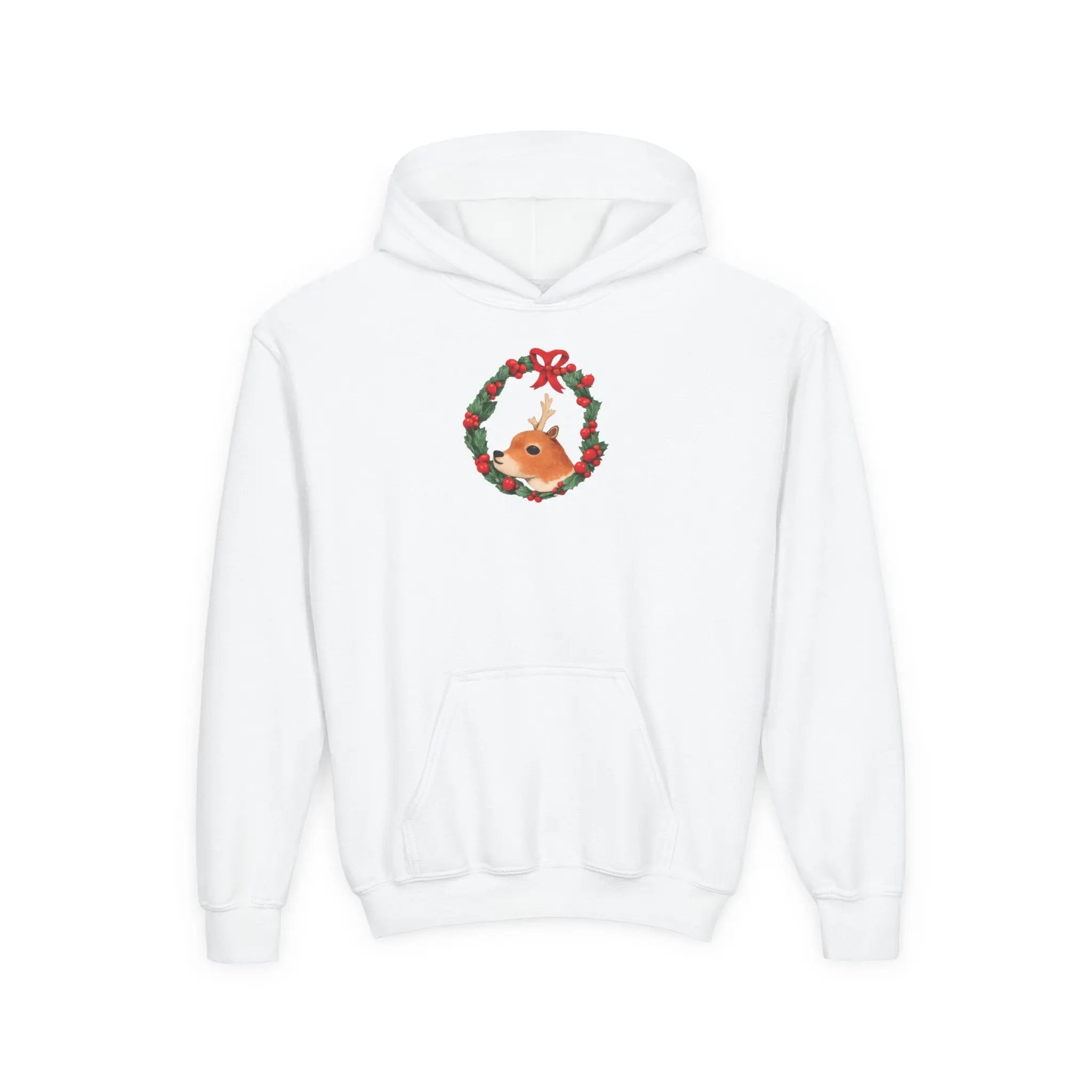 Kids Christmas Fox Wreath Hoodie — Cute Holiday Animal Pullover Printify