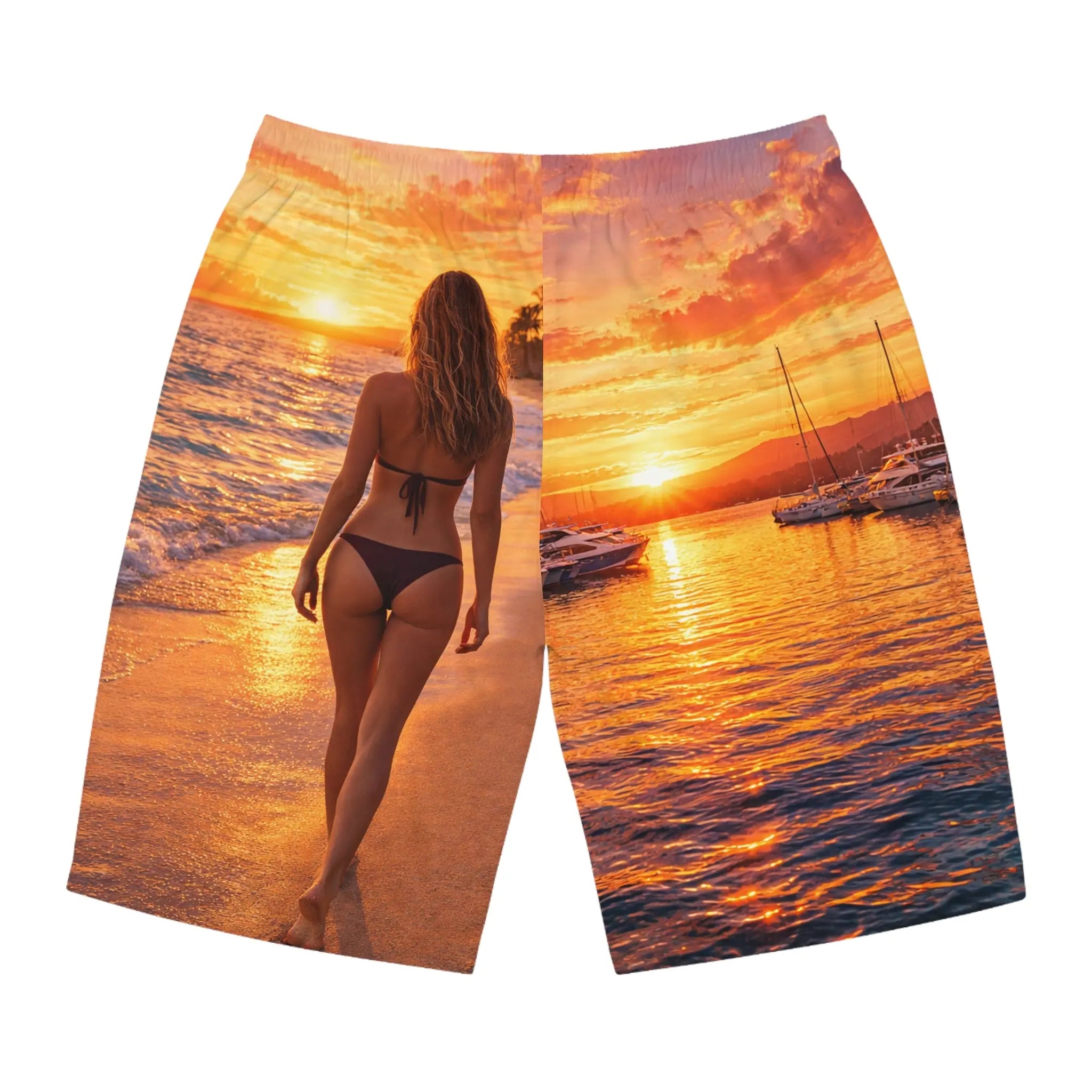 Board Shorts — Tropical Sail & Sunset All-Over Print Printify