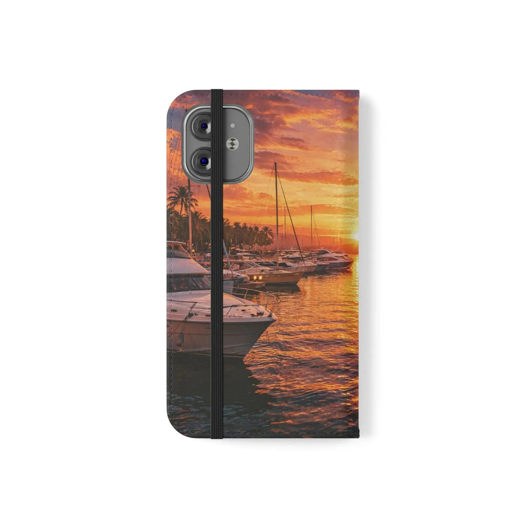 Sunset Marina Flip Phone Case — Tropical Harbor Phone Wallet Printify