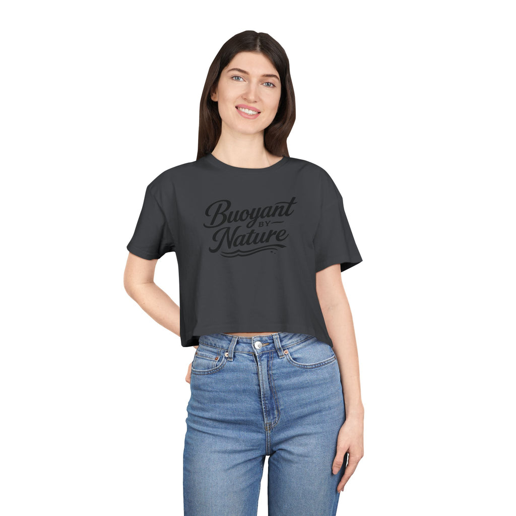Buoyant By Nature Women's Crop Tee – Nautical Script Beach Shirt
