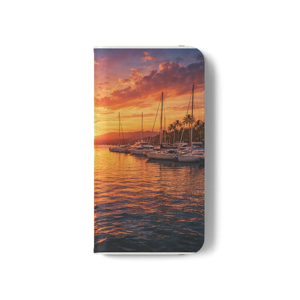 Sunset Marina Flip Phone Case — Tropical Harbor Phone Wallet Printify