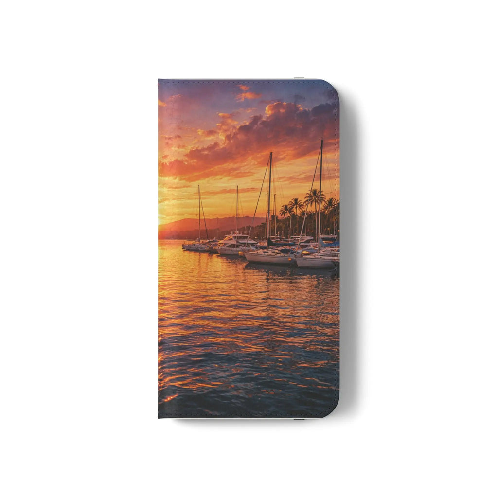 Sunset Marina Flip Phone Case — Tropical Harbor Phone Wallet Printify