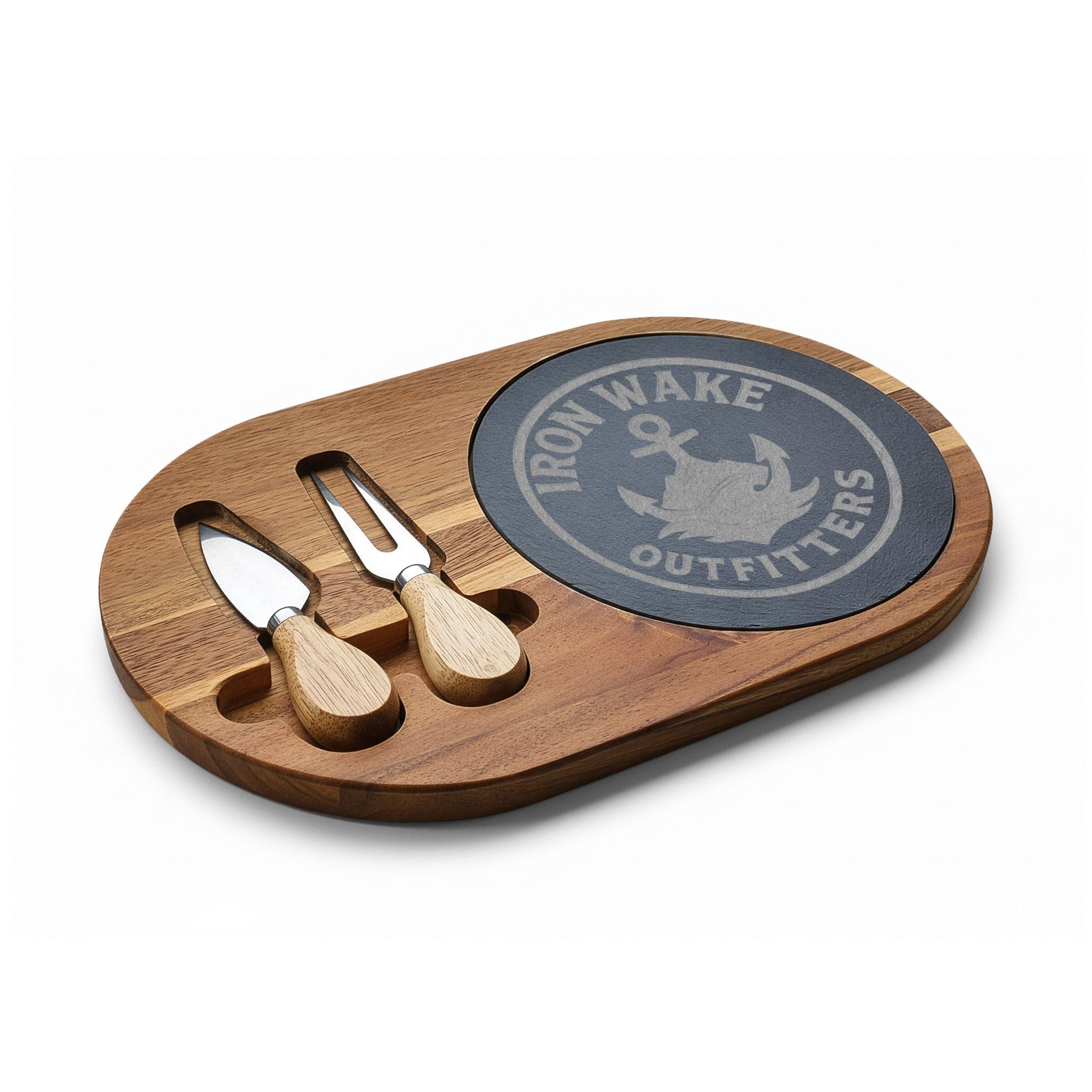 Engraved Charcuterie Board Set — Personalized Nautical Cheese Platter with Knives