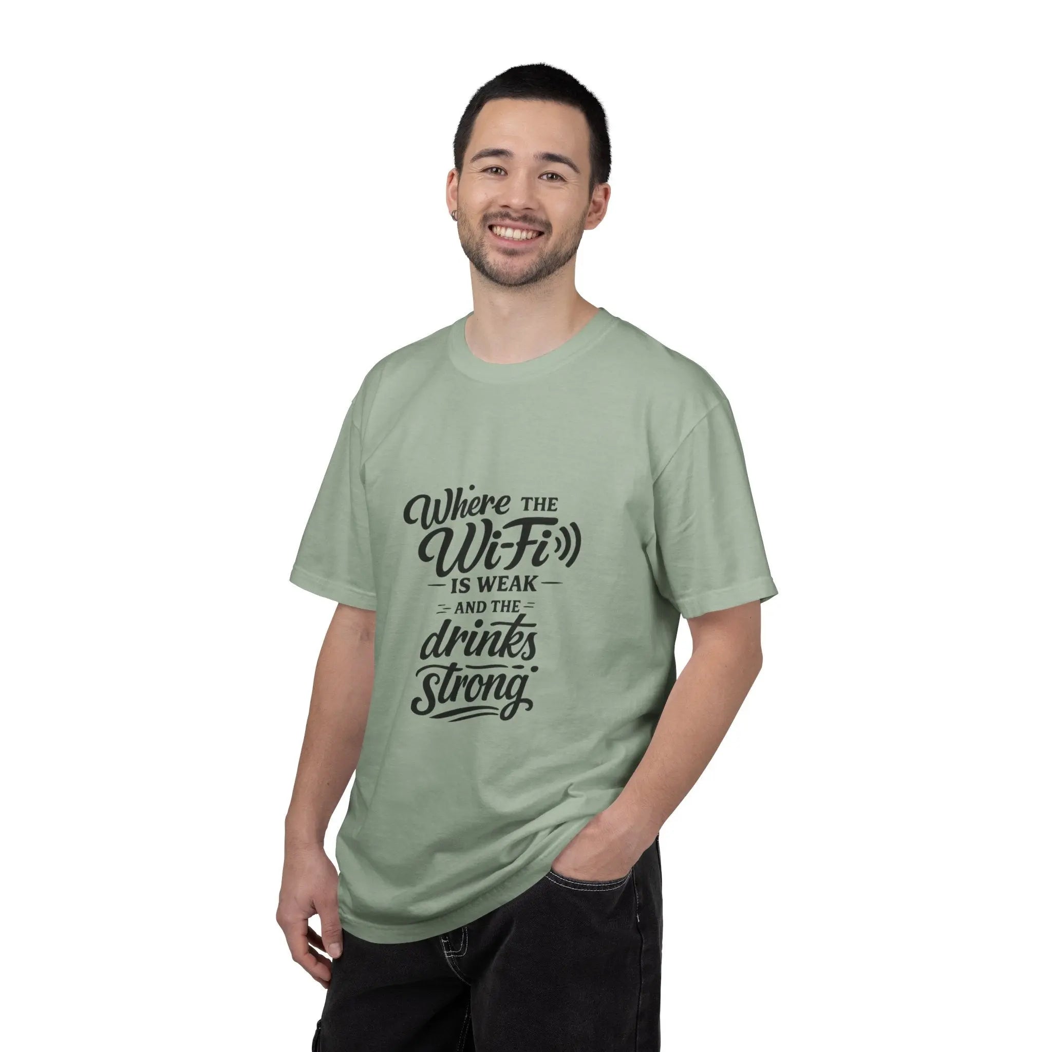 T-Shirt — "Where the Wi‑Fi Is Weak and the Drinks Strong" Retro Bar Tee Printify