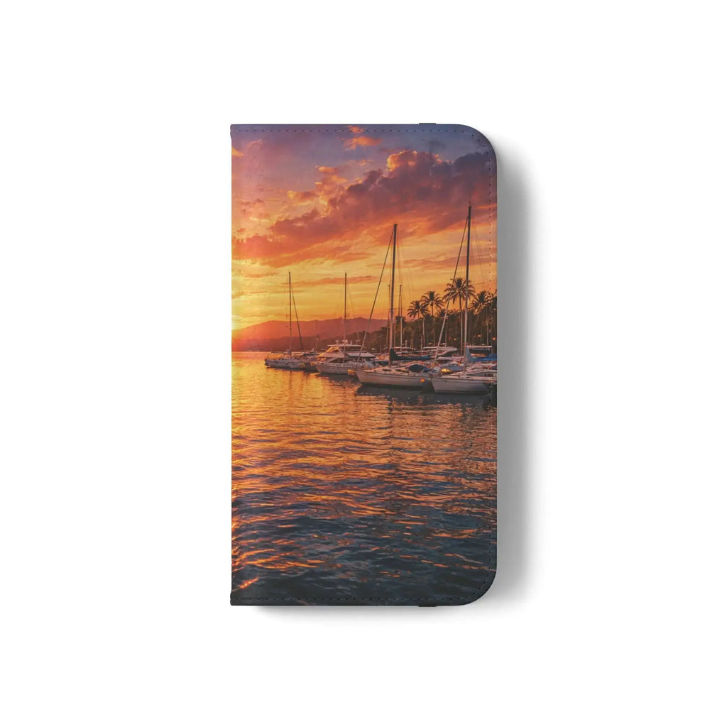 Sunset Marina Flip Phone Case — Tropical Harbor Phone Wallet Printify