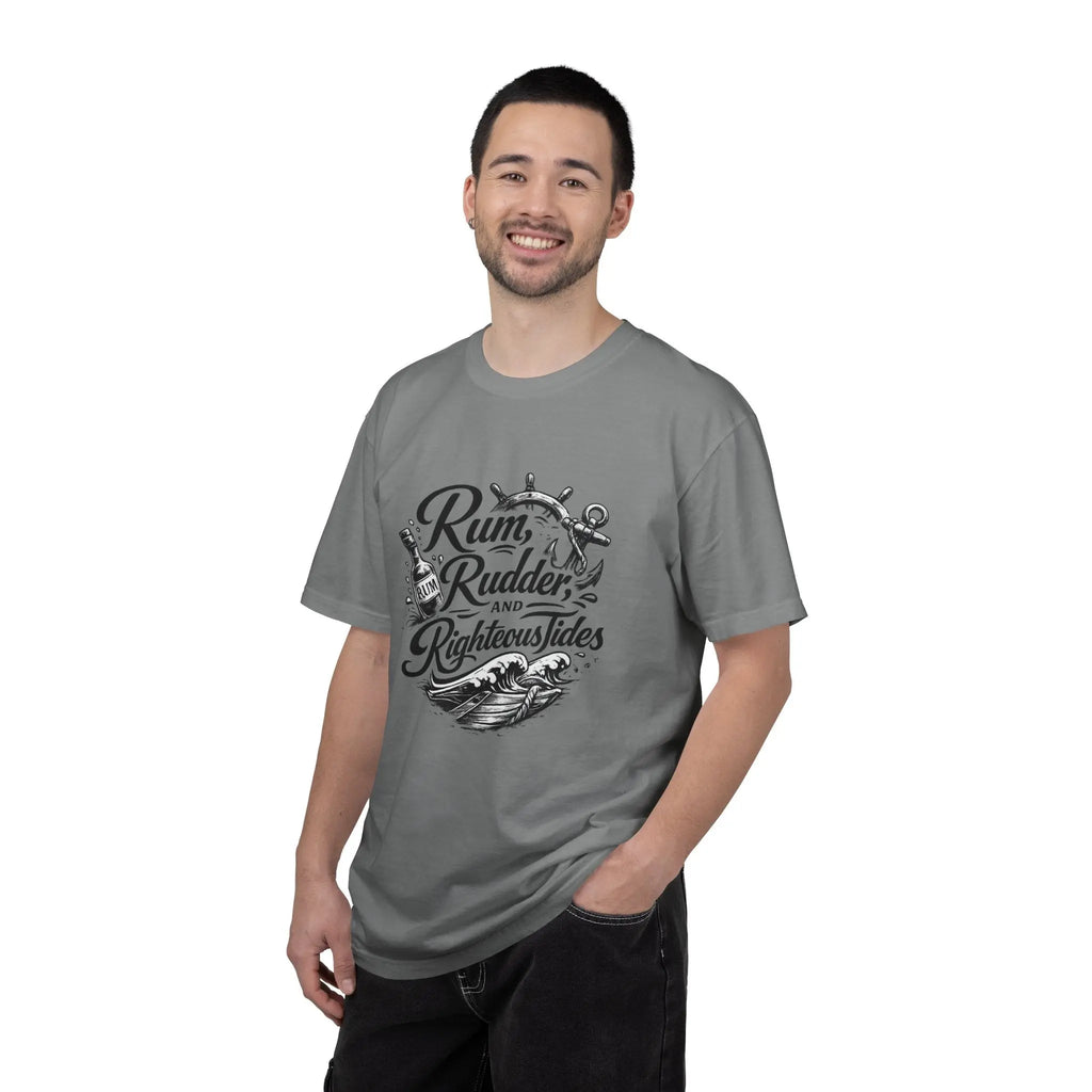 Rum, Rudder & Righteous T-Shirt — Nautical Anchor Sailing Tee Printify