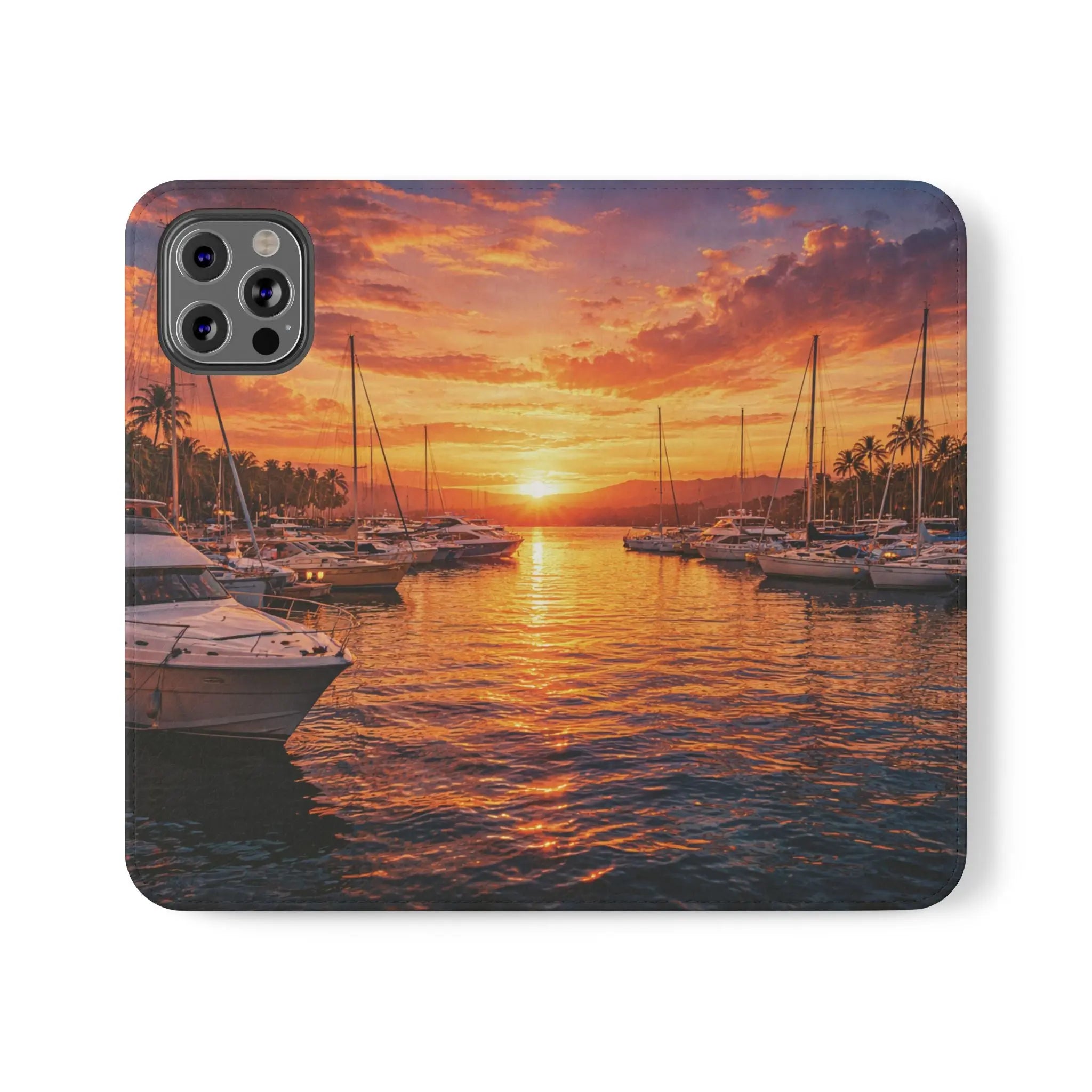 Sunset Marina Flip Phone Case — Tropical Harbor Phone Wallet Printify