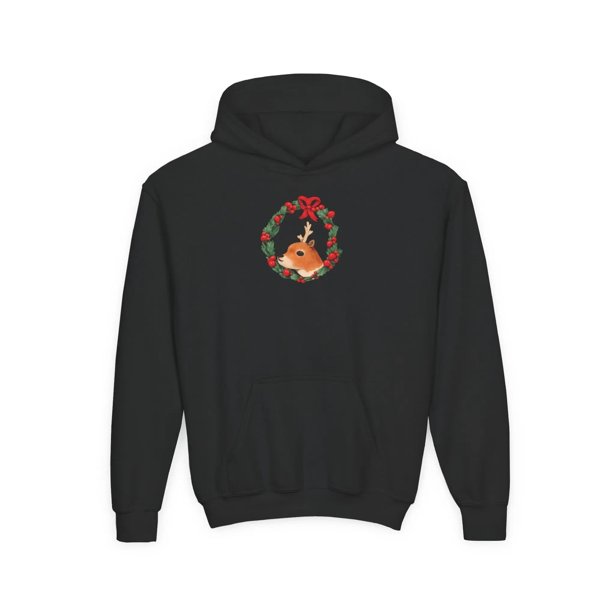 Kids Christmas Fox Wreath Hoodie — Cute Holiday Animal Pullover Printify