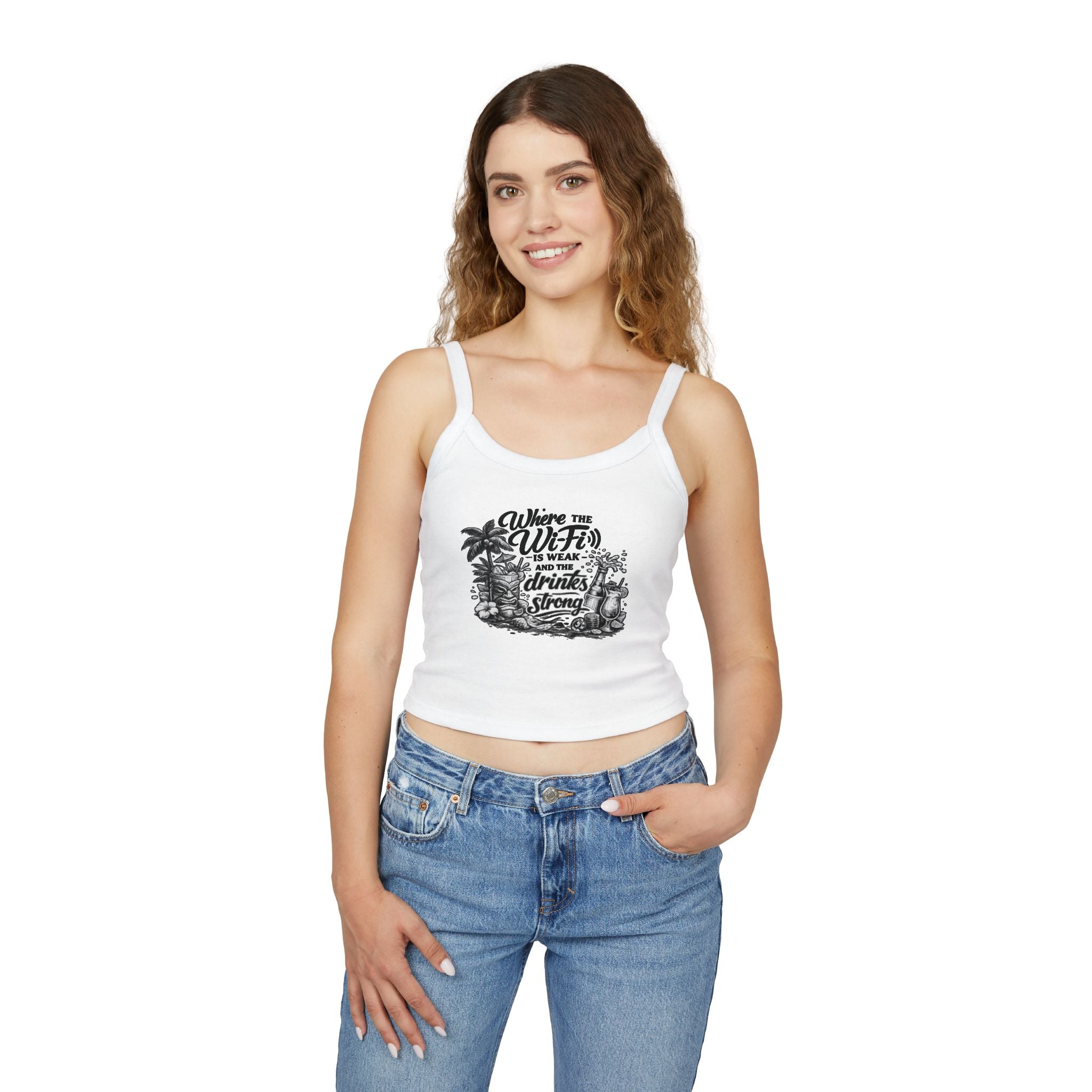 Spaghetti Tank Top – "Wine Wife" Tropical Drinks Graphic