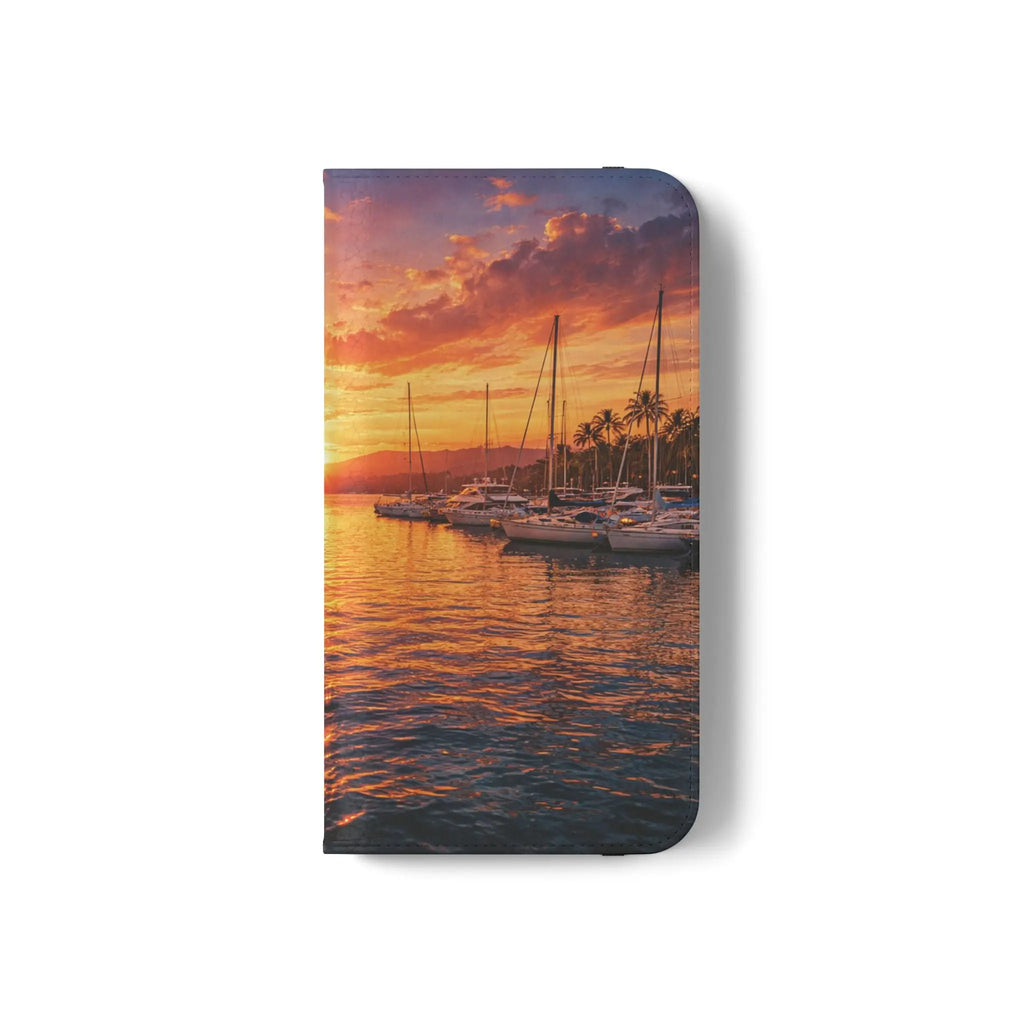 Sunset Marina Flip Phone Case — Tropical Harbor Phone Wallet Printify