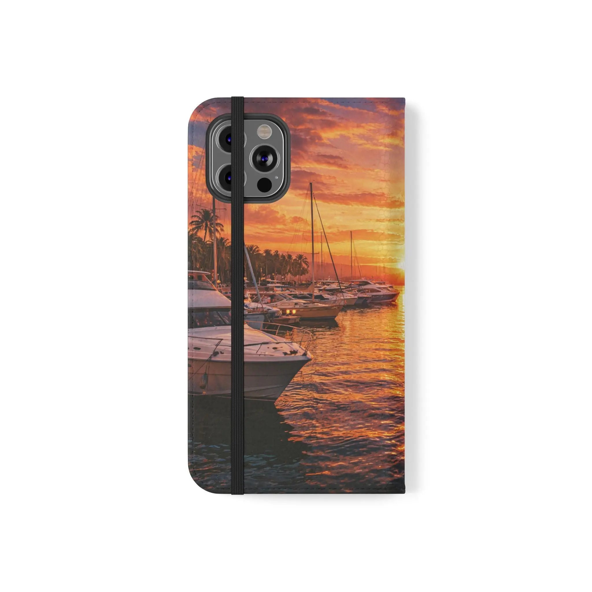 Sunset Marina Flip Phone Case — Tropical Harbor Phone Wallet Printify