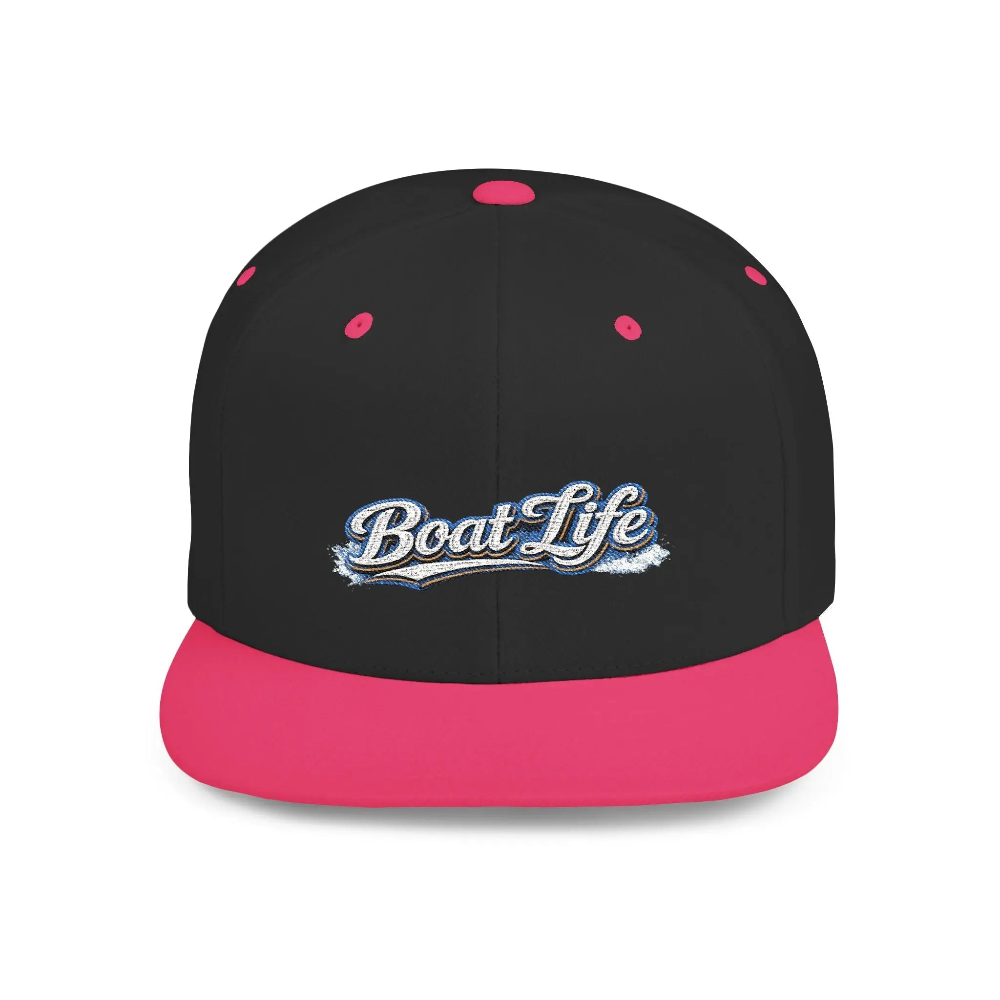 Boat Life Flat Bill Snapback Hat — Embroidered Nautical Baseball Cap for Boaters Printify