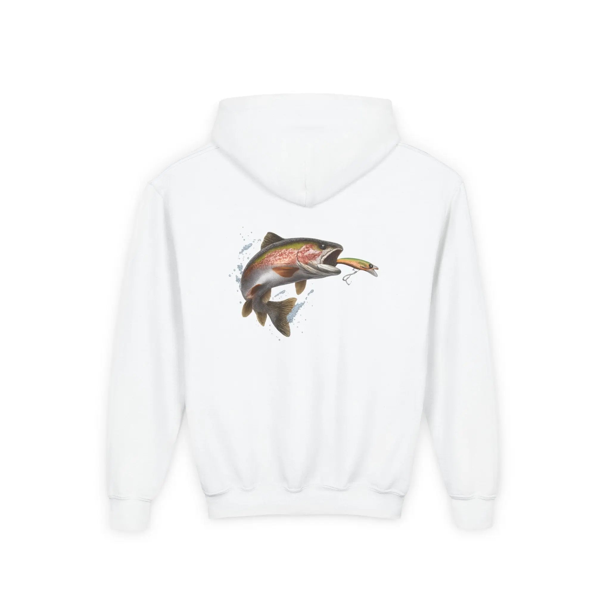 Youth Trout Fishing Hoodie – Rainbow Trout Catch Graphic Sweatshirt Printify